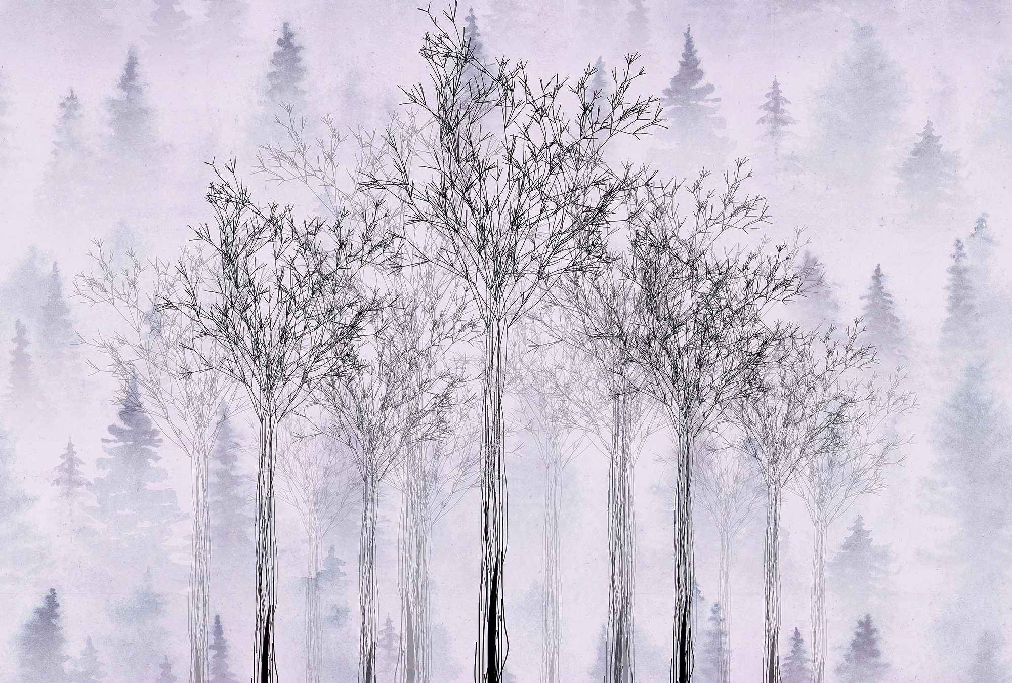 Architects Paper Fototapete Atelier 47 Trees Artwork 2, glatt, Wald, (4 St), Vlies, Wand, Schräge, Decke
