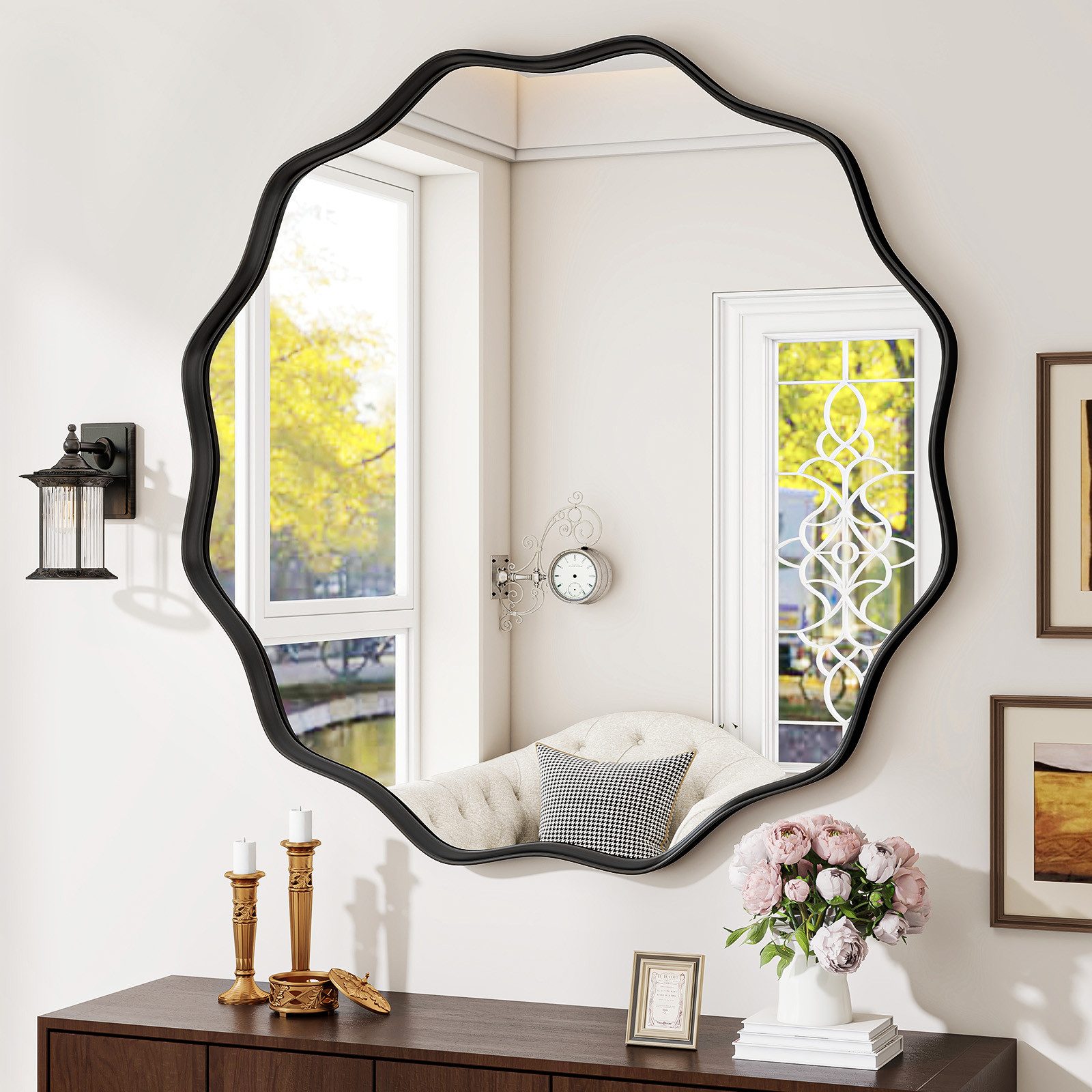 BEAUTYPEAK Dekospiegel Wellenförmiger runder dekorativer Wandspiegel