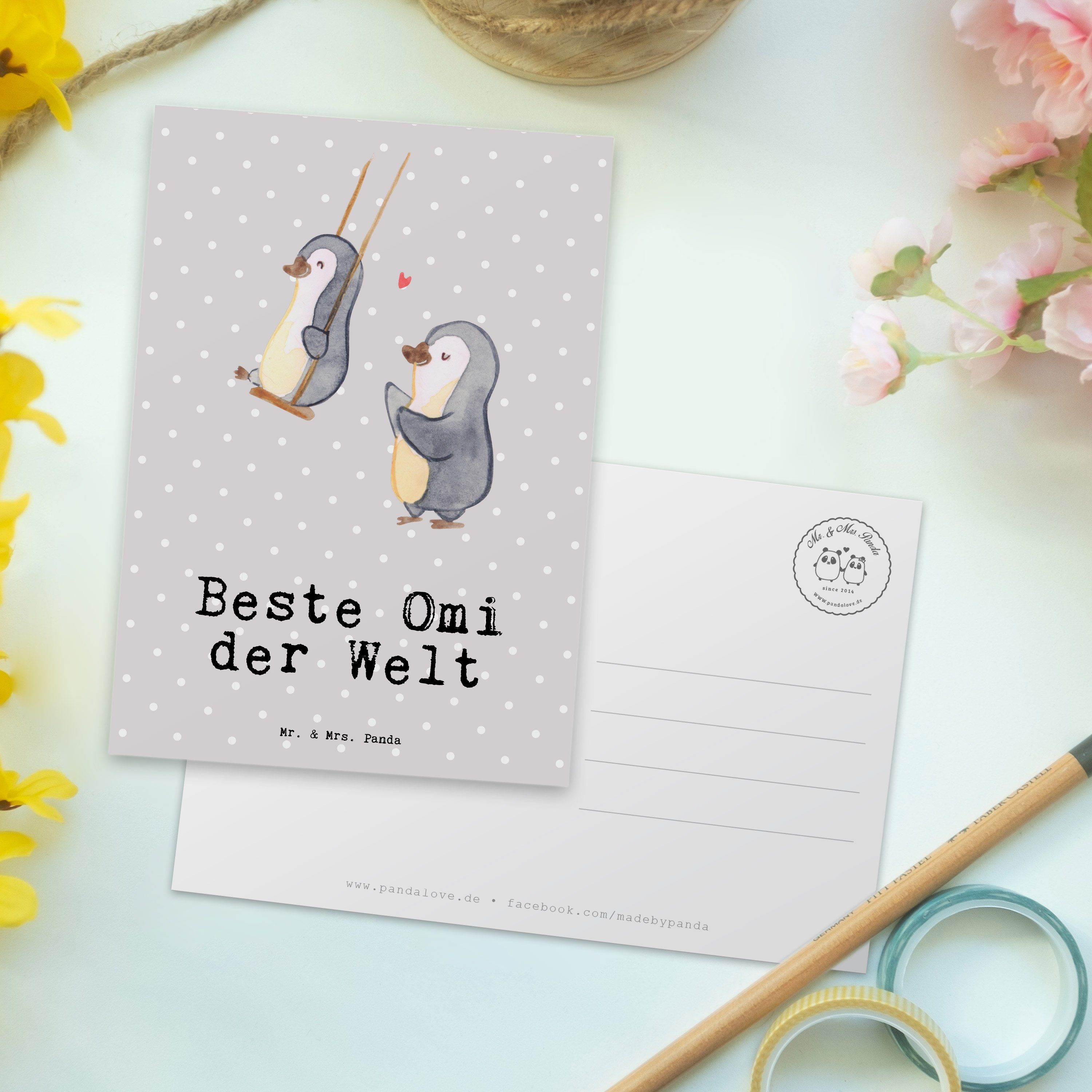 Welt Mrs. Omi Beste Geschenk, Postkarte - - Dank Mr. & Pinguin Pastell der Panda Grau Grußkarte,