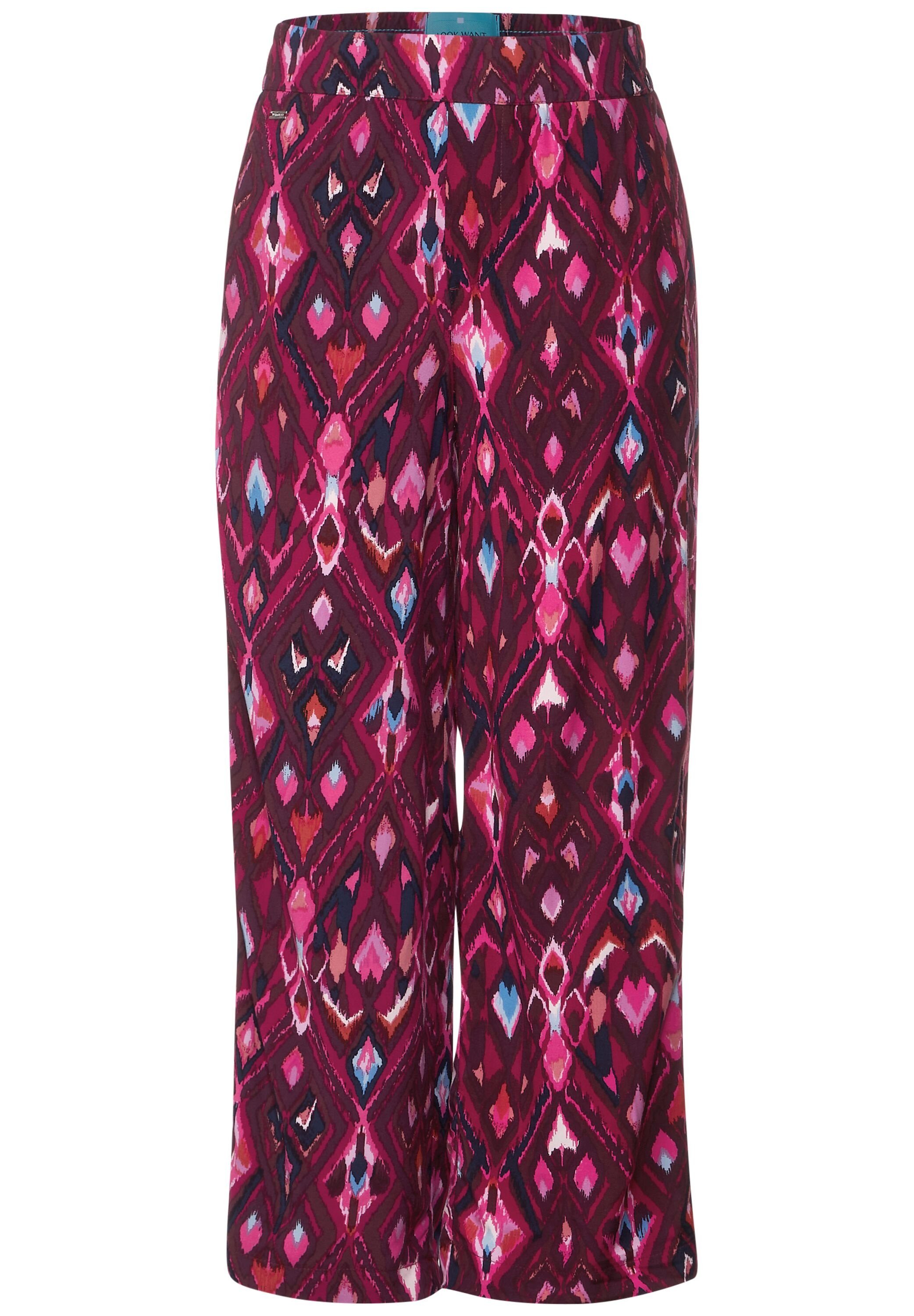 tamed Fit STREET berry Stoffhose ONE Loose Ikatprint mit Hose