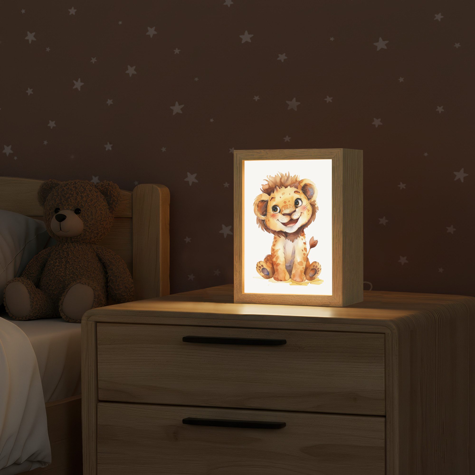 OnlyWow Nachttischlampe Lightbox Löwe - Tierbaby - Jungen, Dimmbar, Farbwechsel, LED, Warmweiß, Kaltweiß, Neutralweiß Einstellbar, Kinderzimmer, Babyzimmer, Dim – Bild 2 von 5
