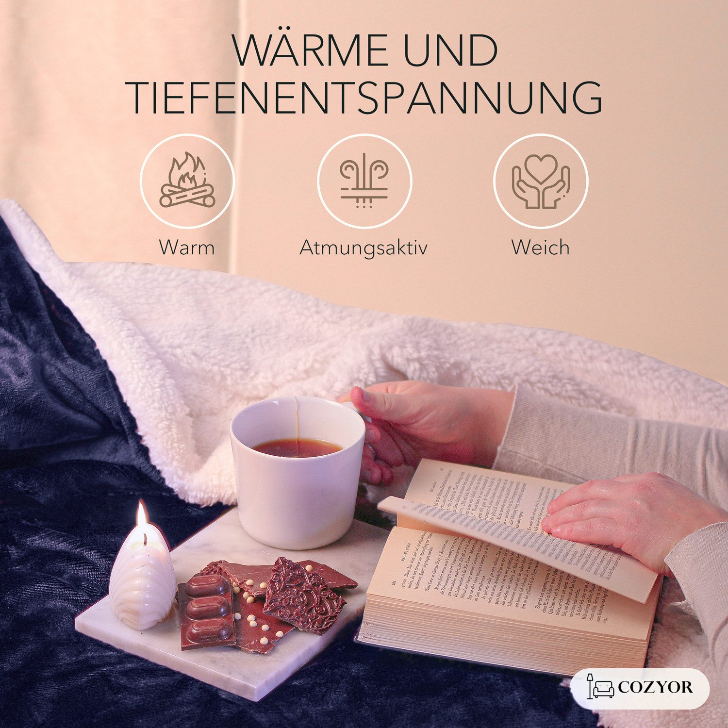 Wohndecke Kuscheldecke XL warm Sherpa, dicke Sofadecke, hochwertige Tagesdecke, Cozyor – Bild 4 von 5
