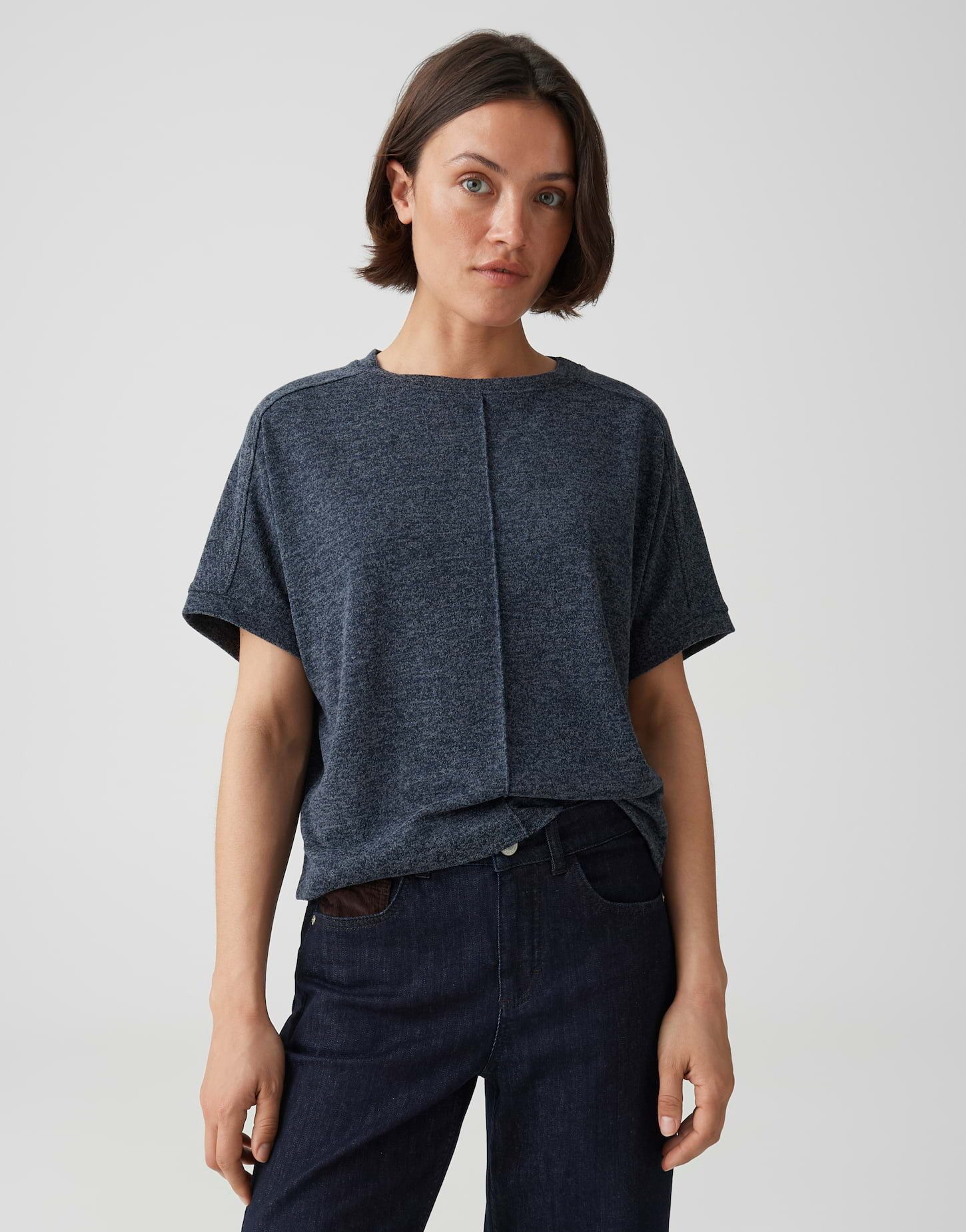 OPUS Kurzarmshirt Jerseyshirt in Mélange Optik Regular Fit Vielseitig kombinierbar für casual Looks