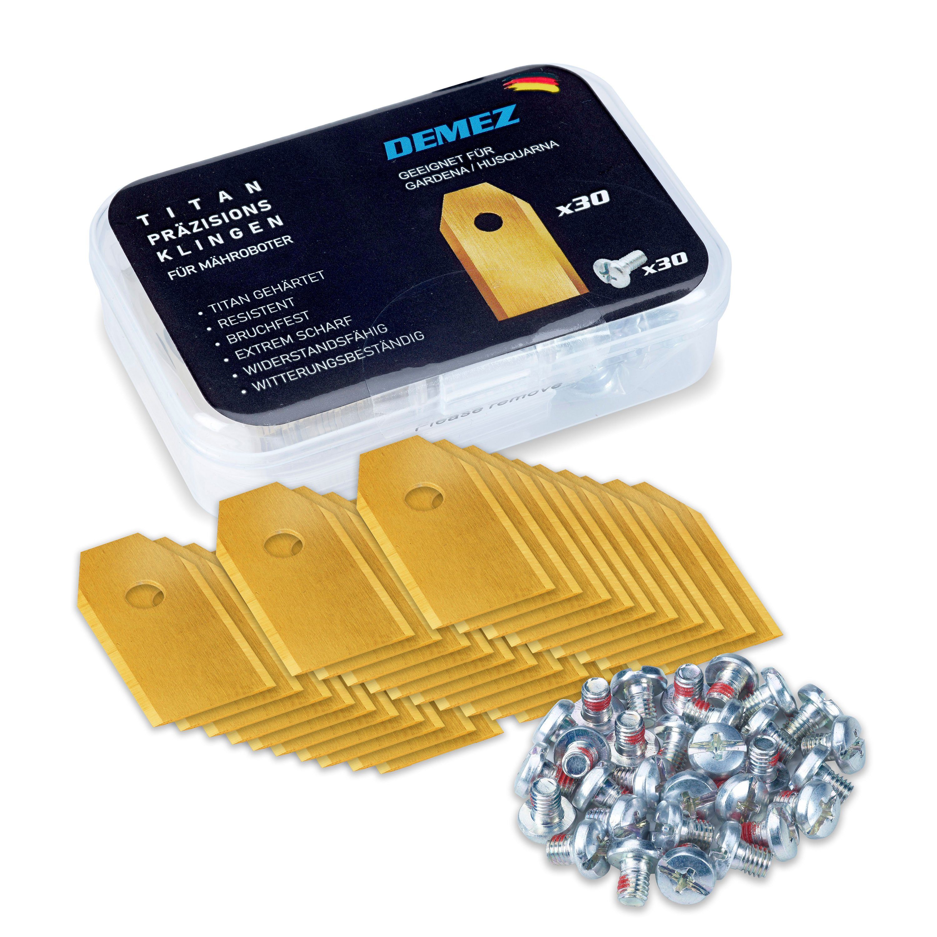 Demez Mährobotermesser Mähroboterklingen 30 Stück mit Schrauben, geeignet für Gardena/Husqvarna, extrem scharfe Ersatzmesser goldfarben
