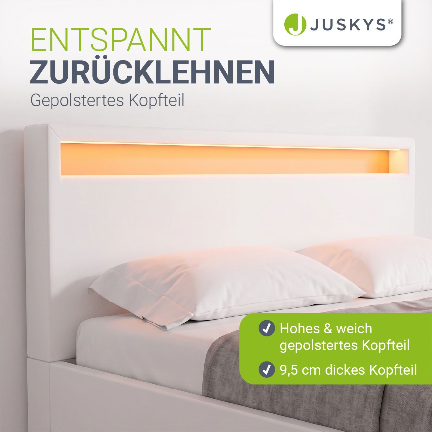 Juskys Polsterbett Lyon mit Matratze, 140x200 cm, ausziehbare Bettkästen, LED-Licht, inkl. Matratze – Bild 4 von 5