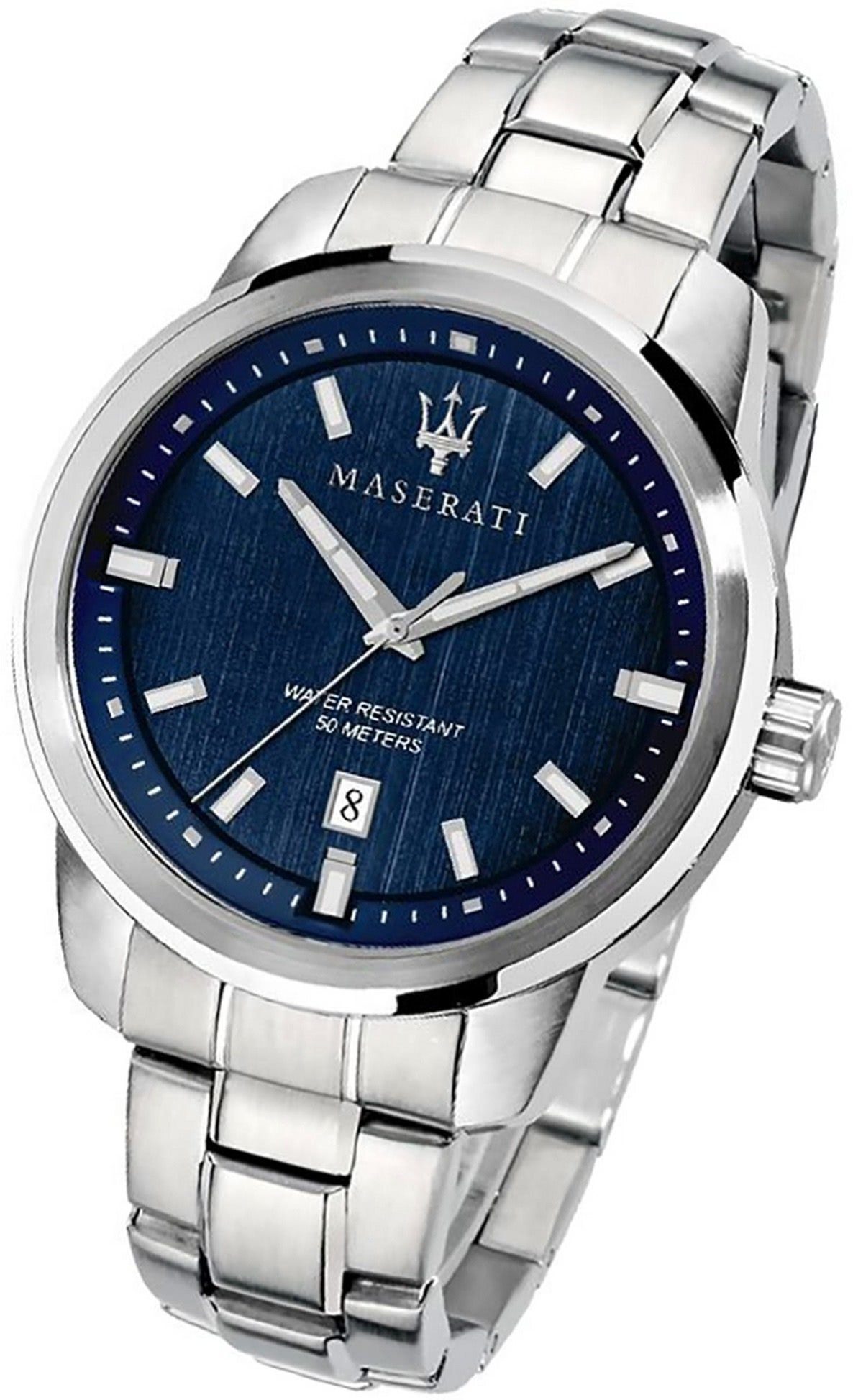 MASERATI Quarzuhr Maserati Edelstahl Herrenuhr (ca. Gehäuse, blau rundes 52x44mm) Edelstahlarmband, Armband-Uhr, groß