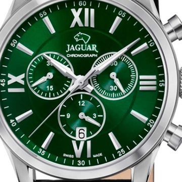 Jaguar Quarzuhr »Jaguar Herren Armbanduhr ACM«, (Armbanduhr), Herrenuhr rund, groß (ca. 41mm), Edelstahl, Lederarmband, Sport-Style