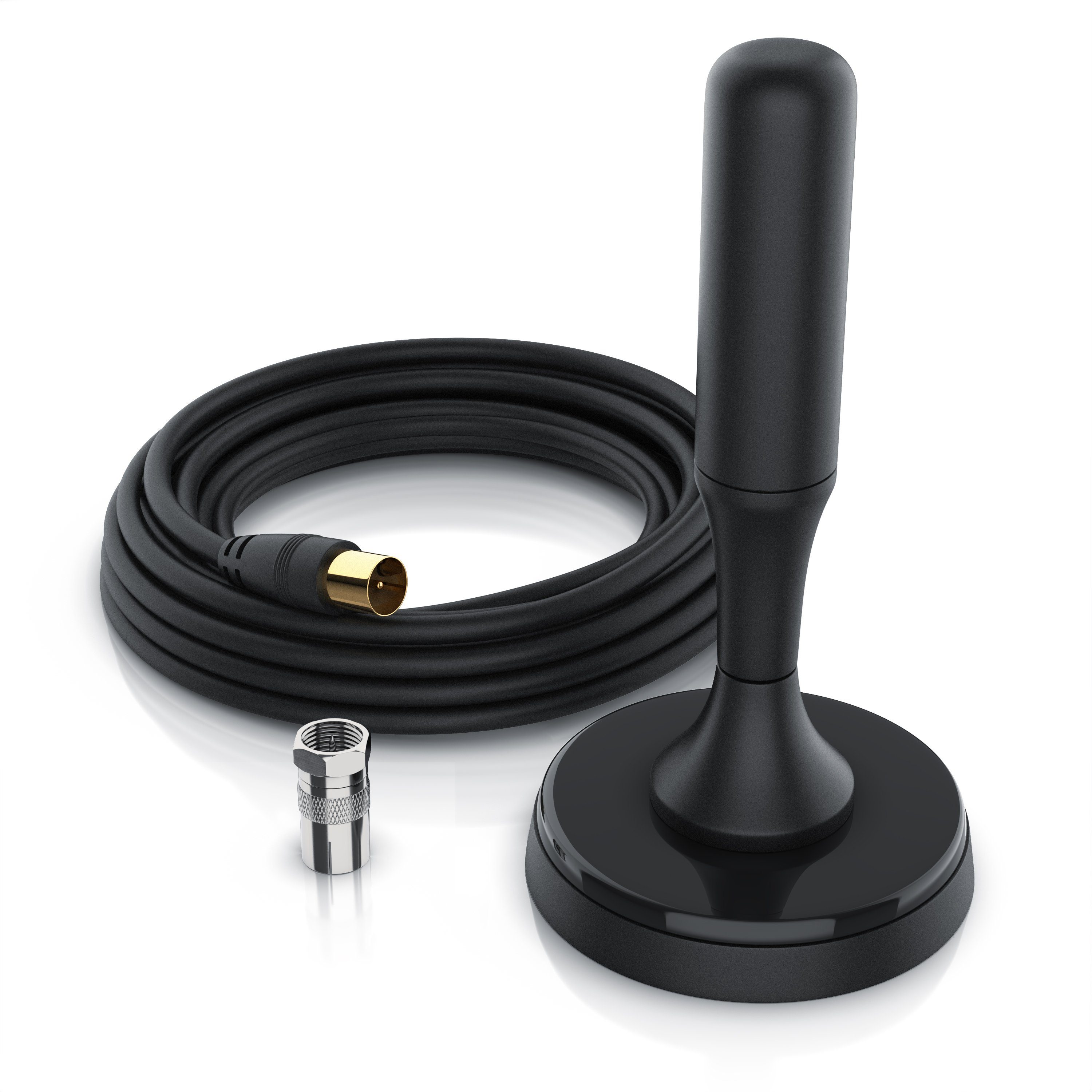 CSL digitale Antenne mit 4m Kabel / inkl. F-Stecker Adapter Stabantenne (DVB-T, DVB-T2, für Innenbereich), für DVB-T2, Fernseher und Receiver, flexibel platzierbar