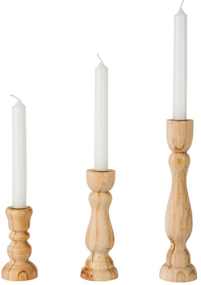 Schneider Kerzenhalter Ricco (Set, 3 St), aus Holz, Höhe ca. 11 cm + 17 cm  + 25 cm