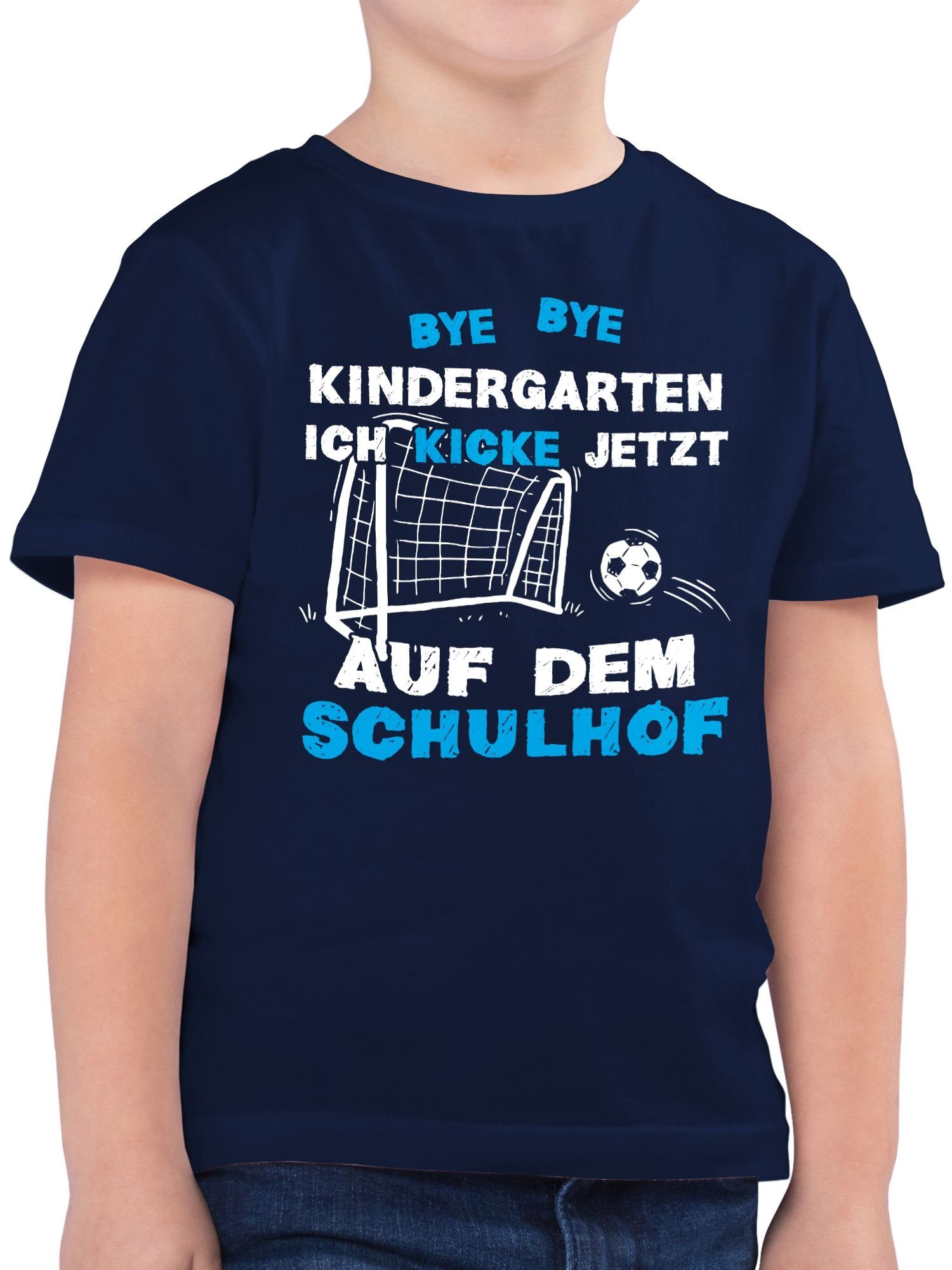 Shirtracer T-Shirt Bye Bye Kindergarten Fußball Kick Schulhof Einschulung Junge Schulanfang Geschenke 1 Dunkelblau