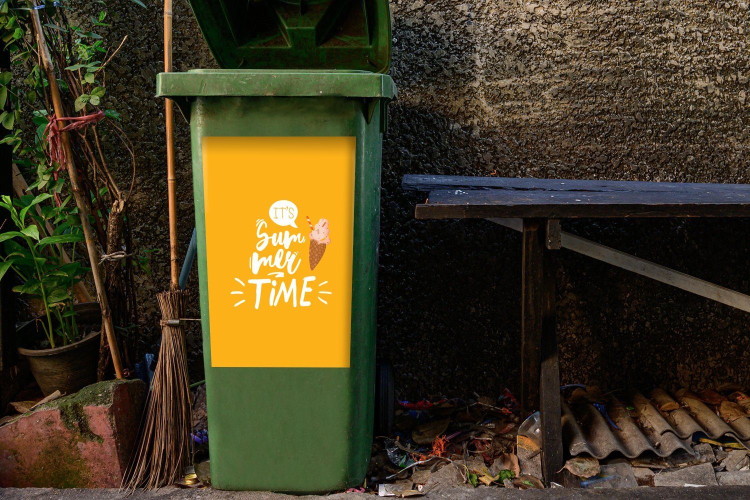 Mülltonne, Mülleimer-aufkleber, St), Wandsticker MuchoWow Abfalbehälter - - Sticker, (1 Eiscreme Gelb Rosa Container,