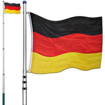 Deuba Fahne, Aluminium Teleskop Fahnenmast 6,30m Bodenhülse 60cm inkl Deutschlandfahne Flaggenmast Mast Flagge Alu