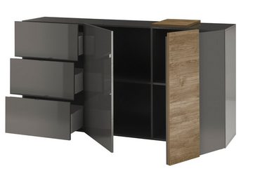 MCA furniture Sideboard Positano (Anrichte grau Hochglanz und Eiche, Breite 181 cm), Front und Korpus in Hochglanz, Soft-Close