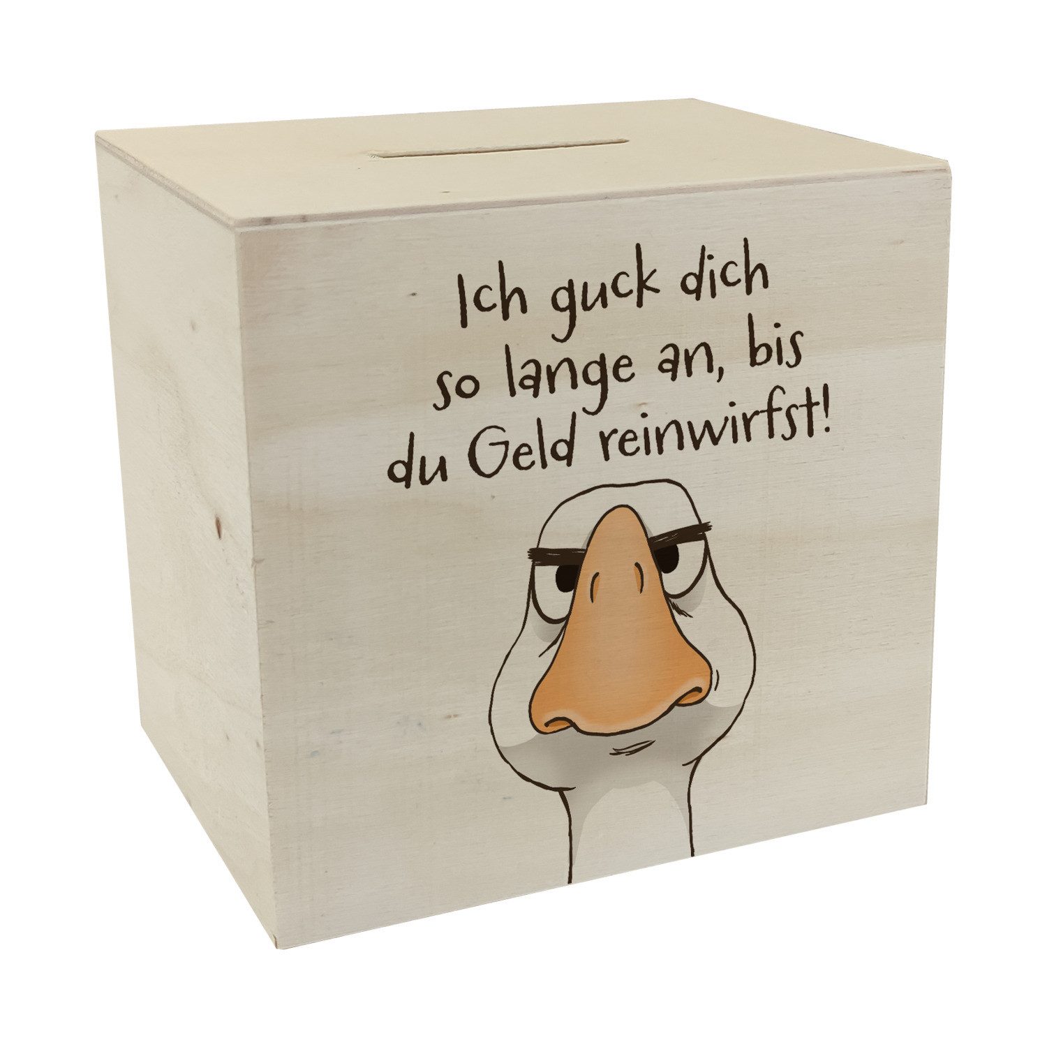 Spardose Gilbert die Gans Spardose aus Holz mit Spruch Anstarren bis Geld