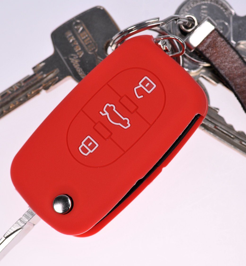 mt-key Schlüsseltasche Autoschlüssel Softcase Silikon Schutzhülle Rot, für Audi A4 B6 A3 8L A6 C5 A2 K 3 Tasten Klappschlüssel