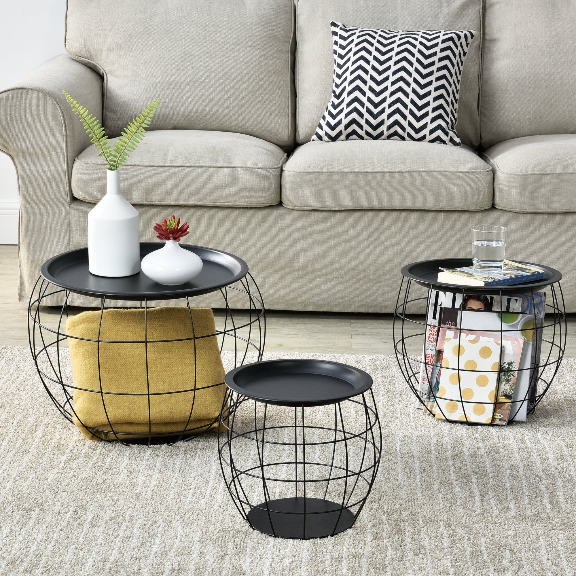 en.casa Beistelltisch (3-St), »Neman« Metallkörbe 3er Set abnehmbare Tischp günstig online kaufen