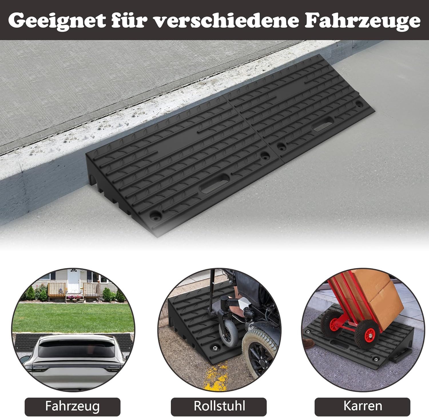 FIVMEN Auffahrrampe 2 Stück Bordsteinrampe Gummi Schwarz 53x32x10 cm Rutschfest – Bild 3 von 5