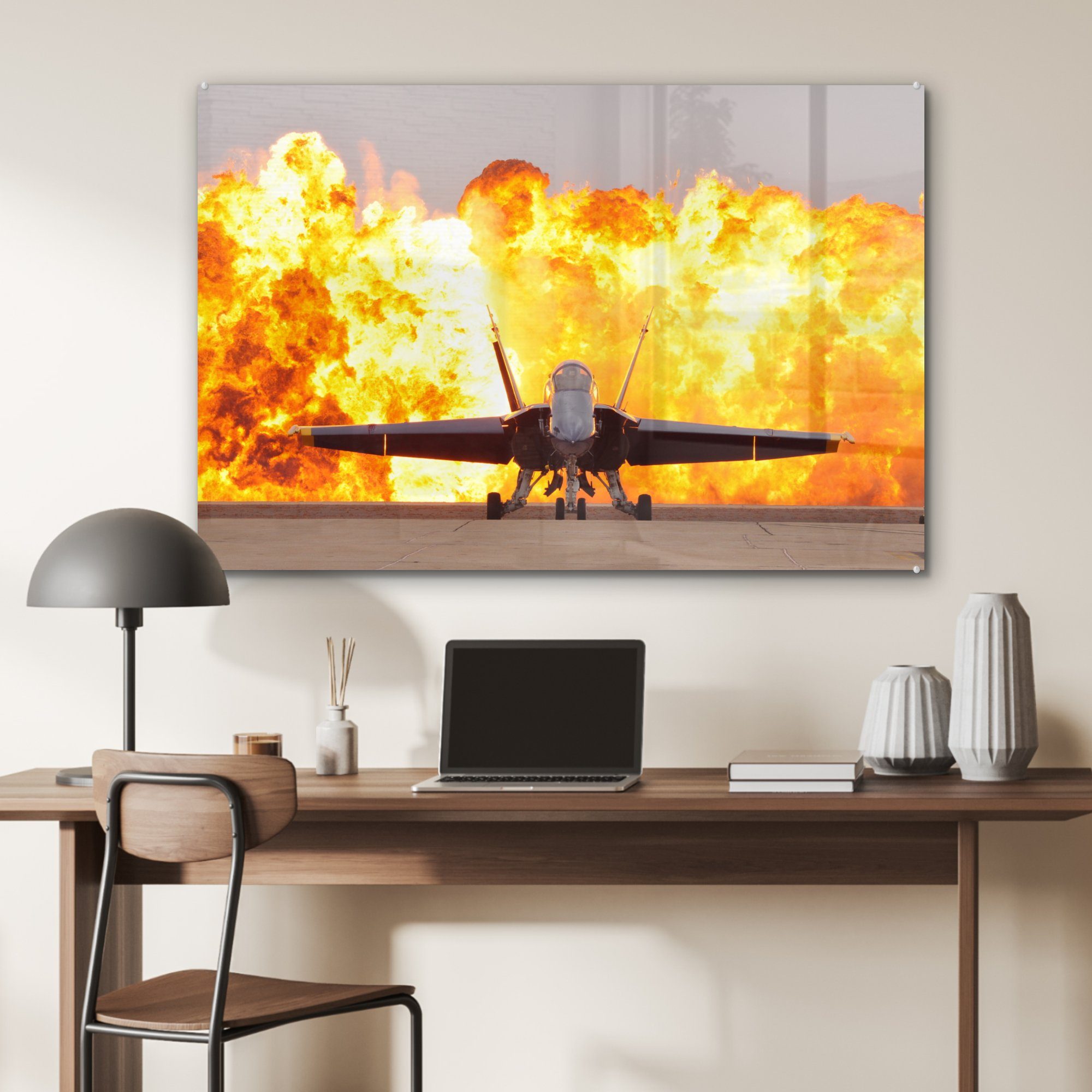 Schlafzimmer - Acrylglasbilder Flugzeuge Wohnzimmer - Rauch MuchoWow Düsenjäger St), & Feuer, Acrylglasbild (1 -