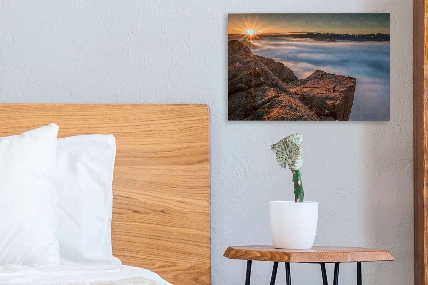 OneMillionCanvasses® Leinwandbild Nebliger Preikestolen, Norwegen, (1 Leinwandbilder, 30x20 Wandbild St), cm Aufhängefertig, Wanddeko