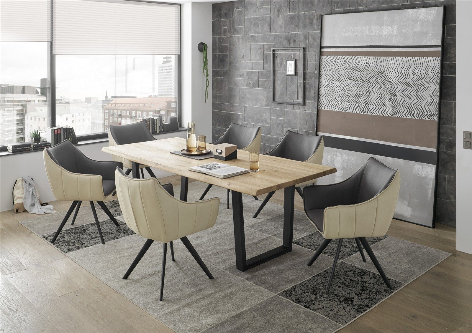 freiraum Armlehnstuhl Nicki, (2er Set) drehbar, grau / beige, schwarz - 61x88x62 (BxHxT)