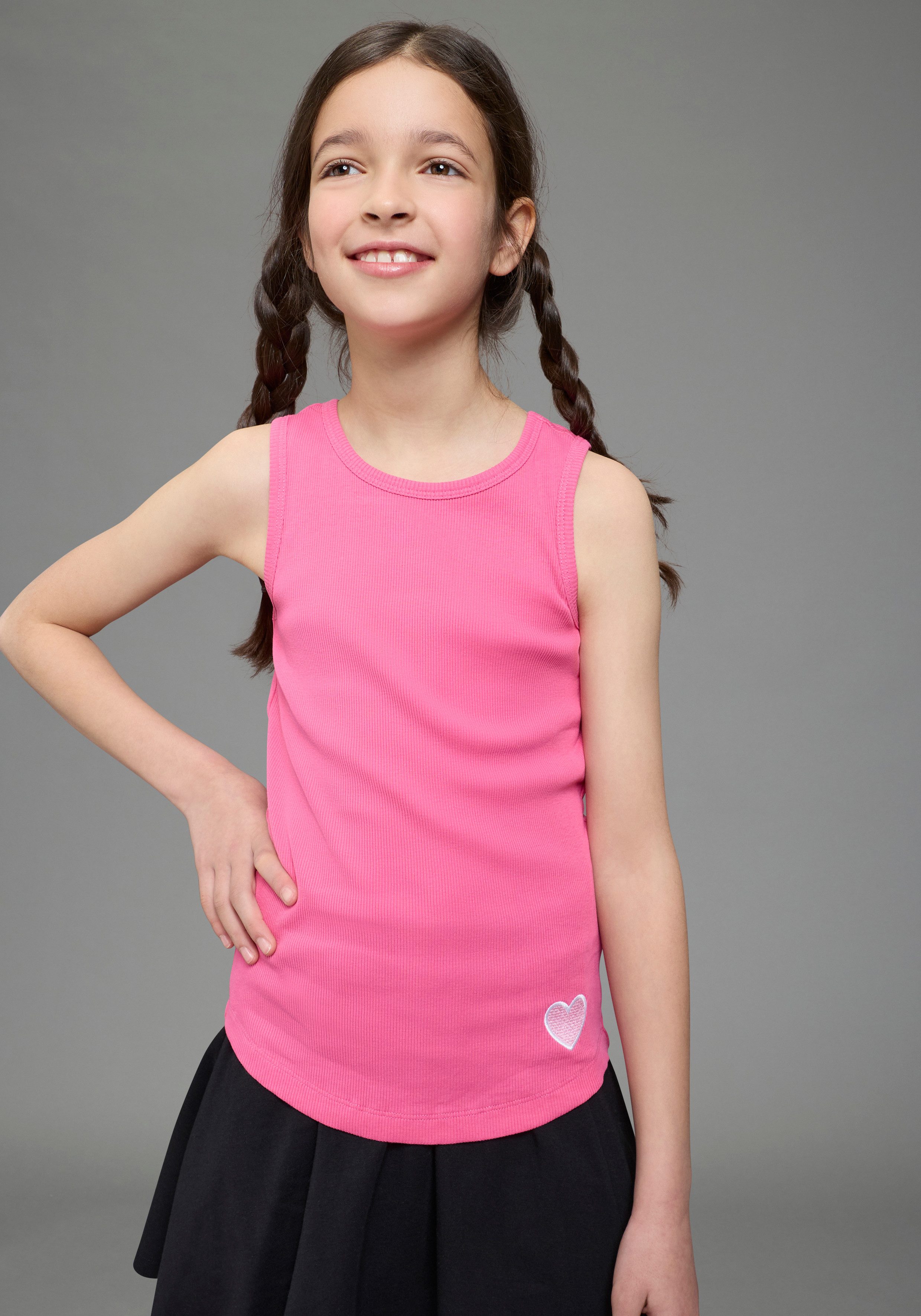 H.I.S Ripptanktop 3er Pack H.I.S Ripp-Tops mit Stickerei für Mädchen (Packung, 3-tlg., 3) für Mädchen, ärmelloses Design, aus Baumwolle, elastische Rippware