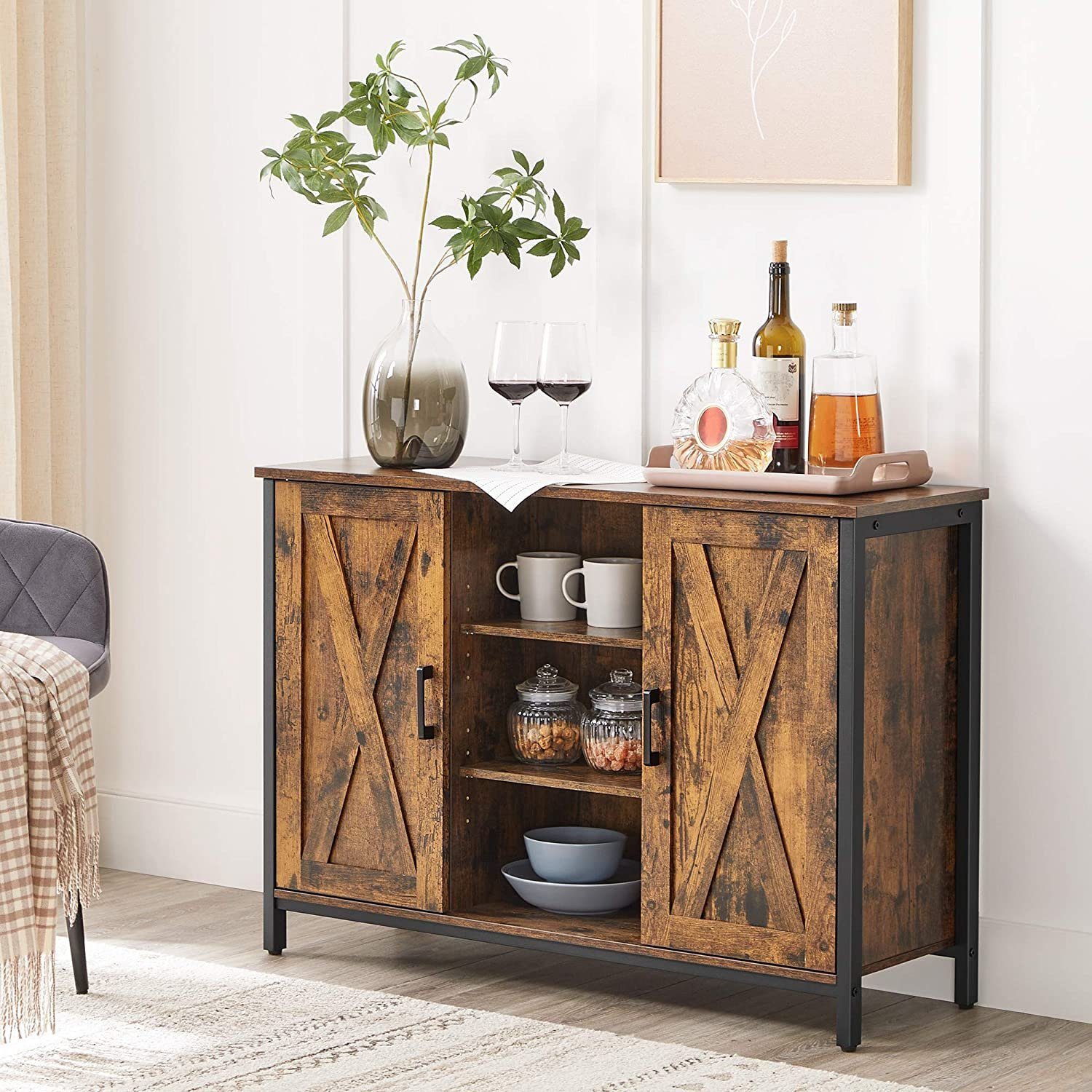 VASAGLE Sideboard Küchenschrank, 100 x 35 x 70 cm, mit offenen Regalfächern