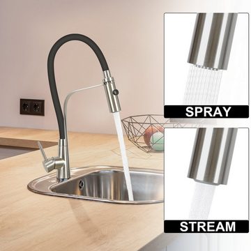 ZMH Küchenarmatur Wasserhahn Schwarz - Armatur mit Brause 360°Schwenkbarer Küche