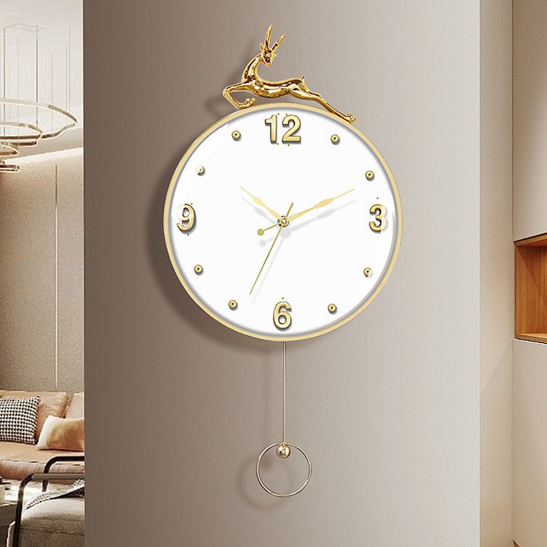 DÖRÖY Wanduhr 30*58cm Stille Wanduhr, Kreative Home Fawn Wanduhr, Modern Weiß Uhr