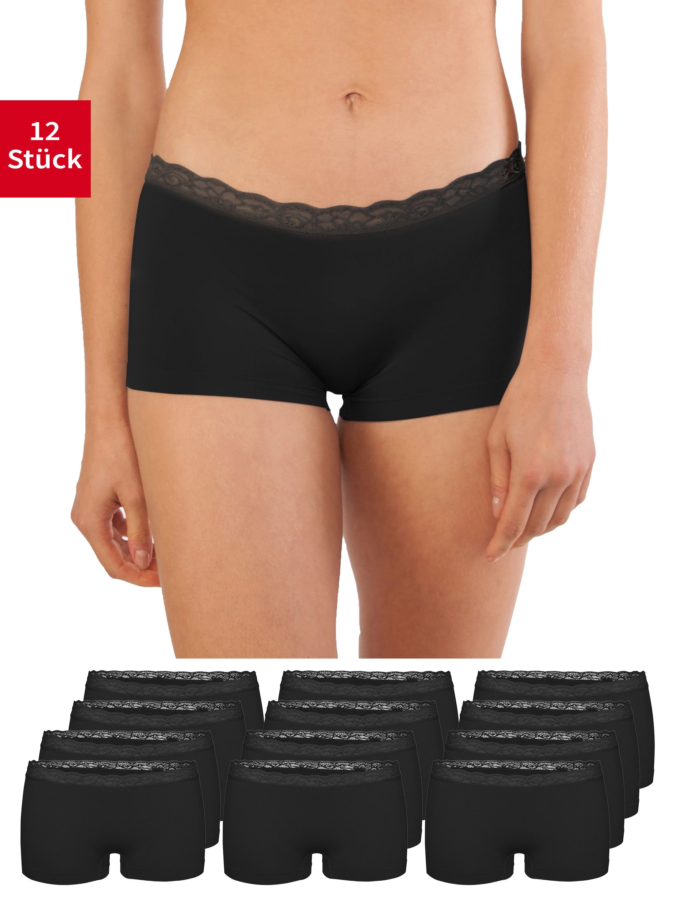 Fabio Farini Boxershorts Damen Unterhosen - Microfaser Frauen Boxer Slip (Packung, 12-St) mit dezenter Spitze am Bund