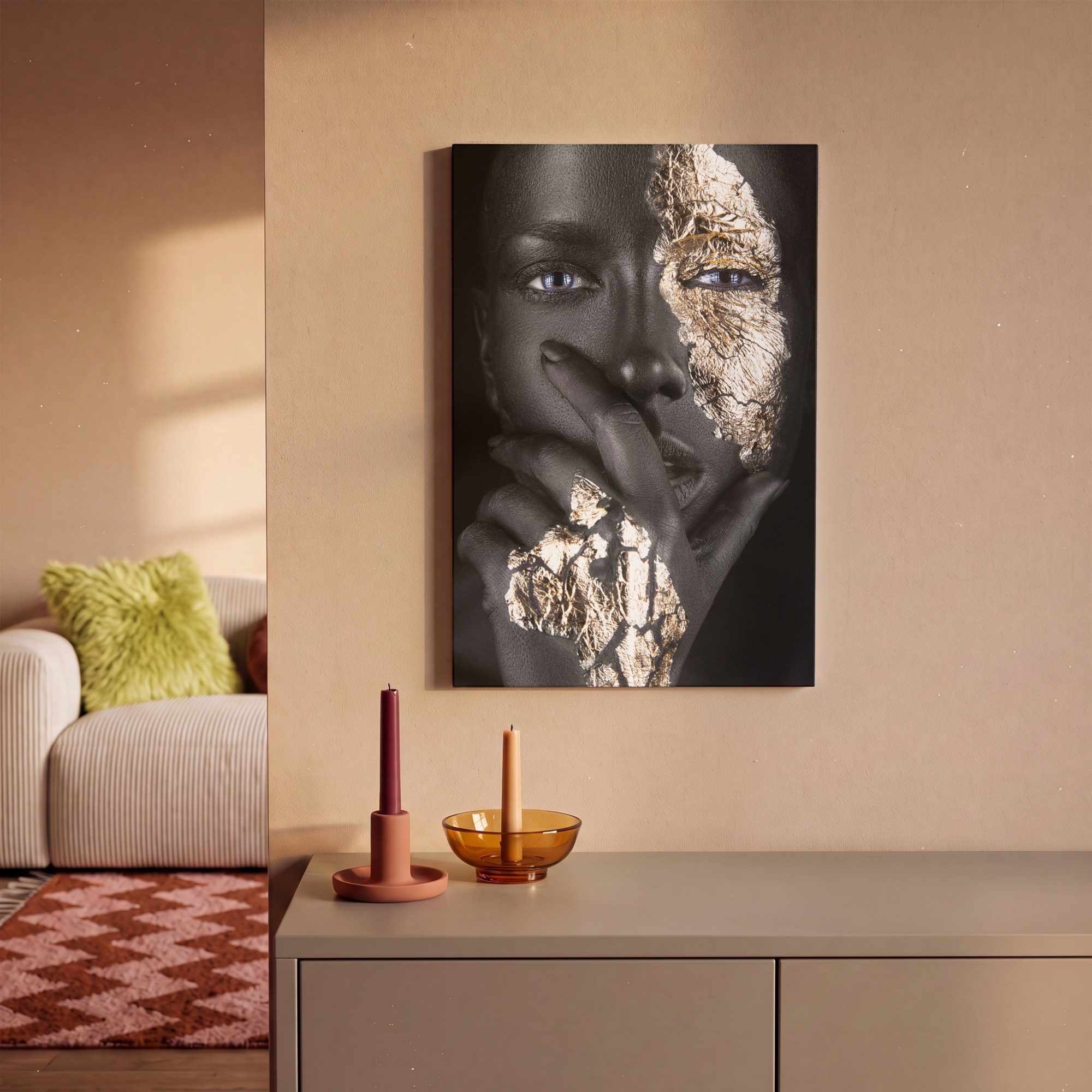 OneMillionCanvasses® Leinwandbild Frau - Gold - Schwarz - Make-up - Luxus, Fotodruck (1 St), Leinwand Canvas Wandbild, Wanddekoration 20x30 cm – Bild 2 von 5