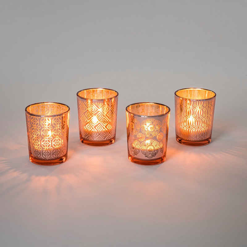 Flanacom Teelichthalter Orientalische Kerzengläser Glas - Ornament-Design (4er Set), orientalisches Design