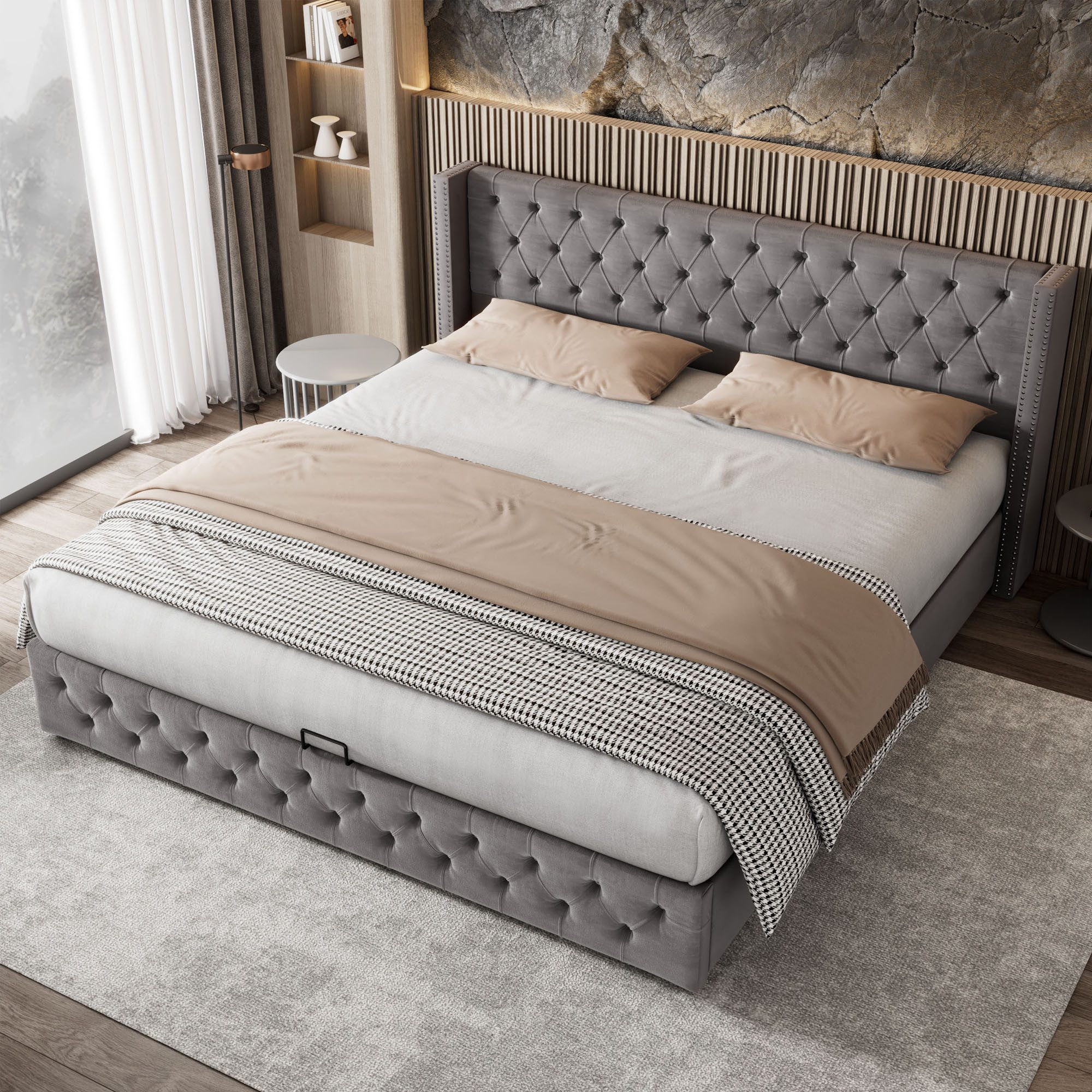 Flieks Polsterbett, Samt Hydraulisches Funktionsbett Doppelbett 140x200cm günstig online kaufen