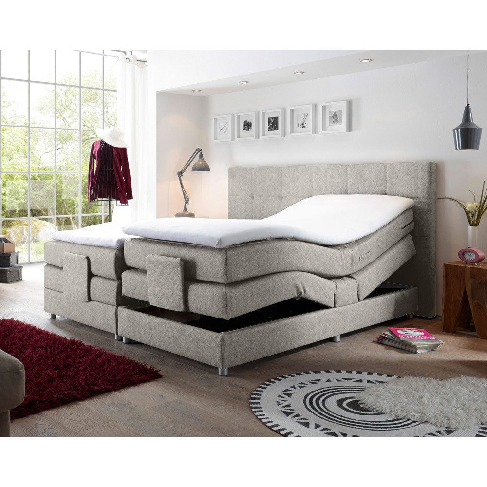 Lomadox Boxspringbett MANAUS-09, 180x200cm, H2-H3, elektrisch verstellbar, in grau, mit Komfort Topper