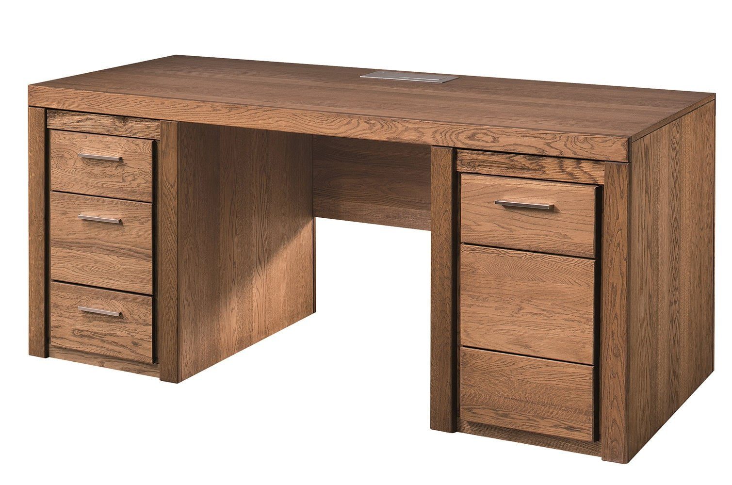 Massivholz Schreibtisch mit Stylefy rechteckig, (Computertisch, Stauraum Rustikal Vittorio viel Massivholz, aus Schubladen, Bürotisch), Eiche