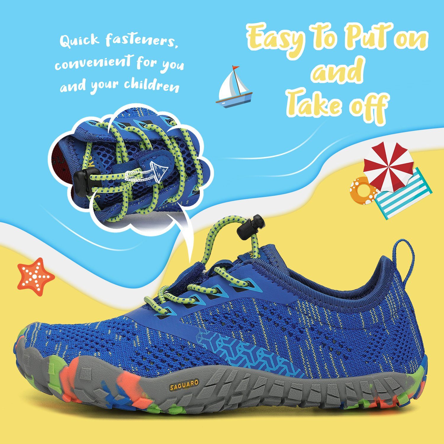 SAGUARO Barfußschuh (bequem, rutschfest) atmungsaktiv, Laufschuhe Minimalschuhe Blau Kids Sneaker Sport-Schuhe leicht, Trail-Running Jogging 025