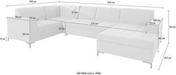 OTTO products Wohnlandschaft Grazzo U-Form, hochwertige Stoffe aus recyceltem Material, Steppung im Sitzbereich