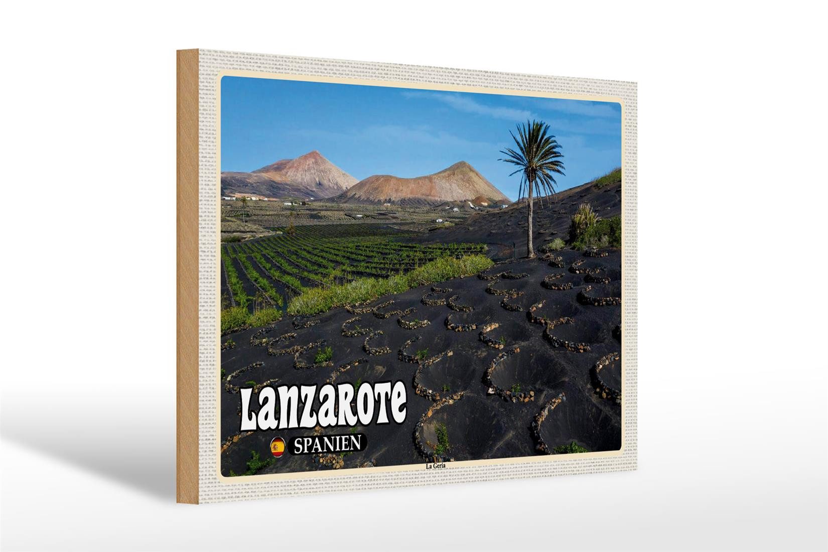 Femer GmbH Holzbild Reise 30x20cm Lanzarote Spanien La Geria Dorf, (1 St), Glatte Holzfaserplatte (MDF), vorn beschichtet