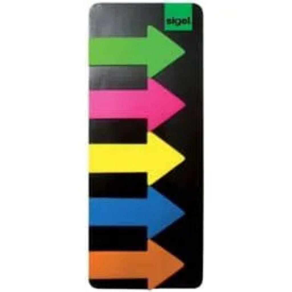 Sigel Haftnotizblock Haftmarker Folie gr. Pfeil 55 x 137mm grün/blau/pink/gelb/orange, Farbige Pfeil-Haftstreifen aus transparenter Folie