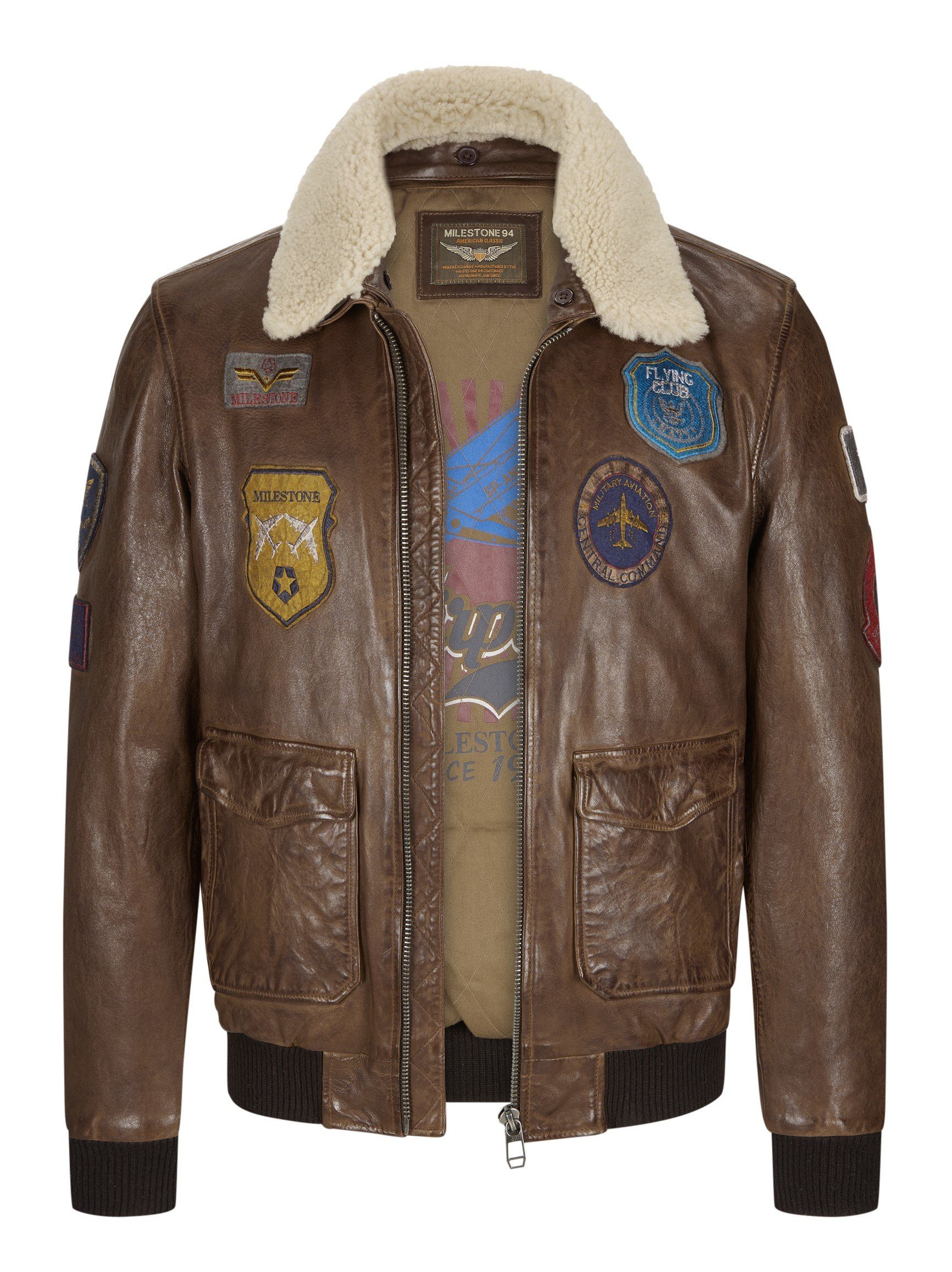 Milestone Lederjacke MSMatti Herren Fliegerjacke mit abnehmbarem Fellkragen