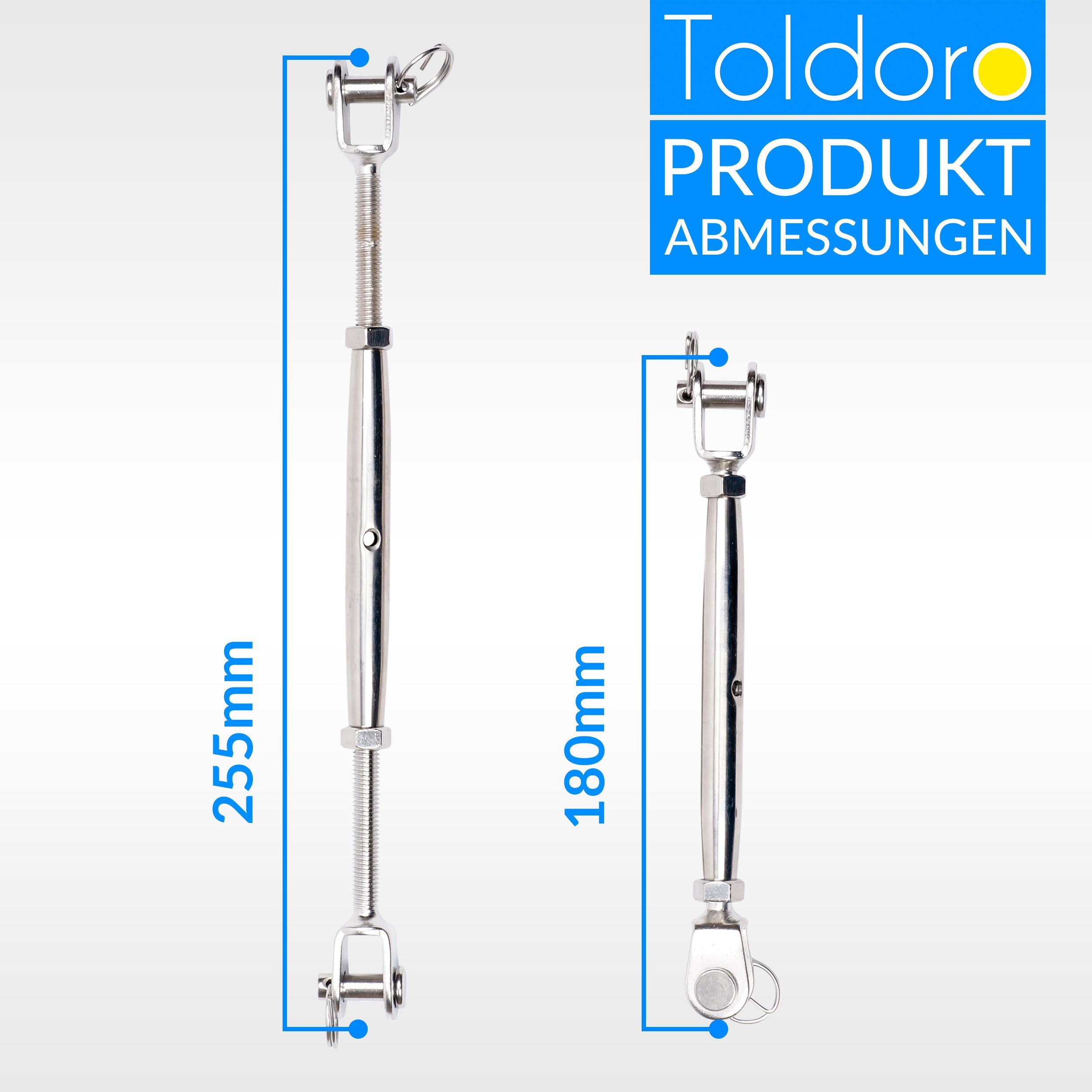 2x Drahtspanner Spannschloss Gabel/Gabel Toldoro Edelstahl Wantenspanner Drahtspanner M8 Toldoro Sonnensegelspanner, Stück Seilspanner, geschlossene Wantenspanner 2-tlg., 2 Form, M8 rostfrei Edelstahl V4A Spannschloss, Seilspanner Spannschloss Gabel/Gabel