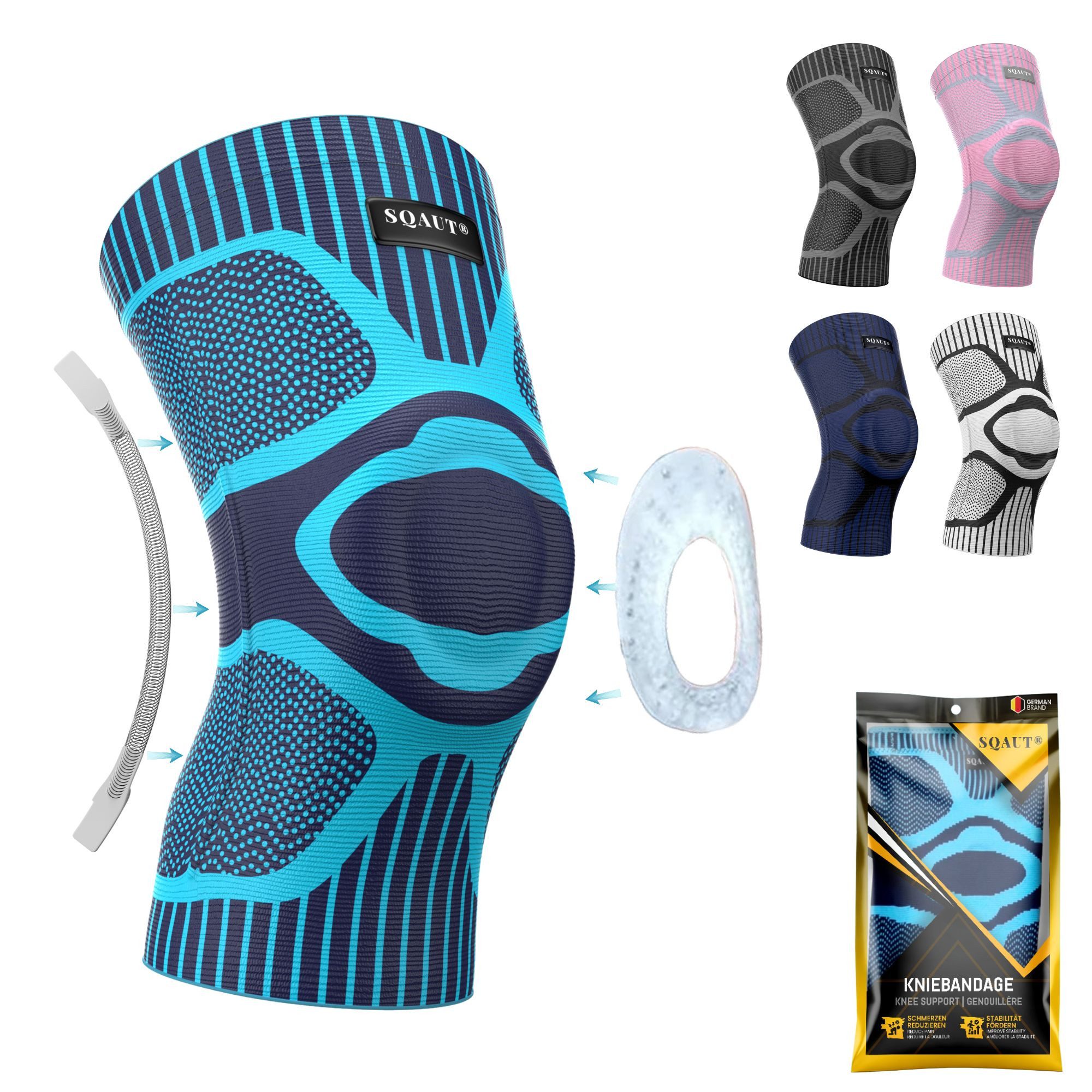 SQAUT® Kniebandage Orthopädische Kniebandage Kniestütze Knie Patellabandage Sport Bandage, Stabilisierung und Unterstützung des Kniegelenks