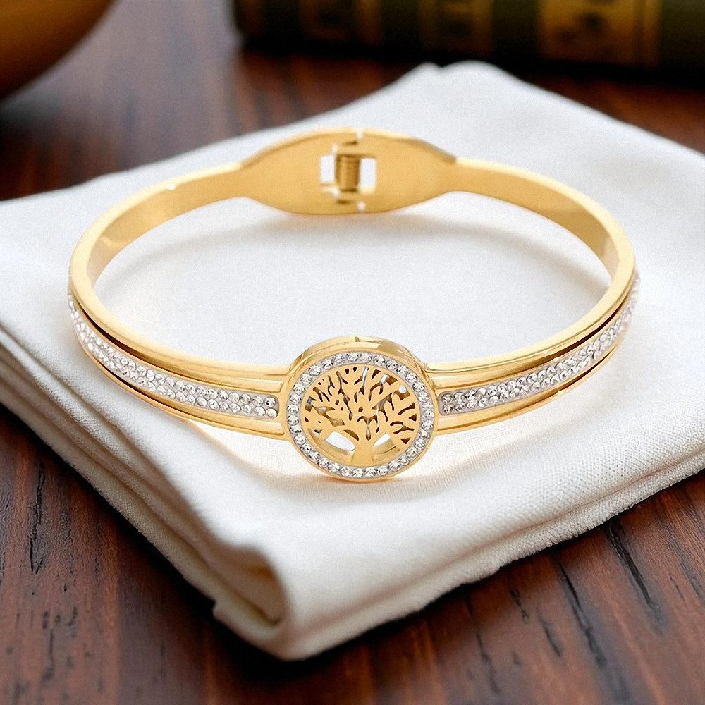 Taffstyle Armband Lebensbaum Damen Armband Edelstahl 18K vergoldet Strass E günstig online kaufen