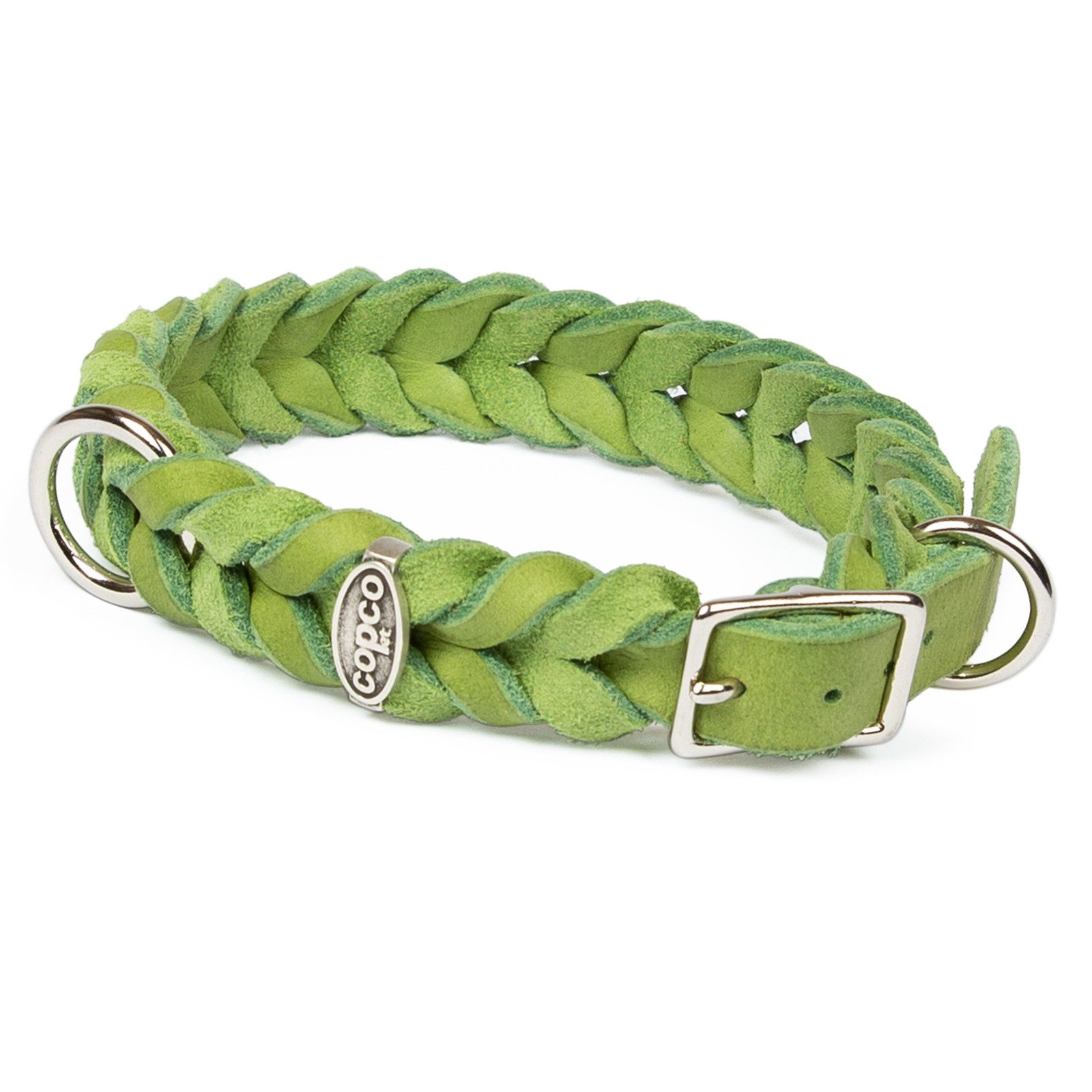 CopcoPet Hunde-Halsband Fettlederhalsband mit Dornschließe verchromt und Messing, Verchromt, Leder, Geflochten, Handarbeit