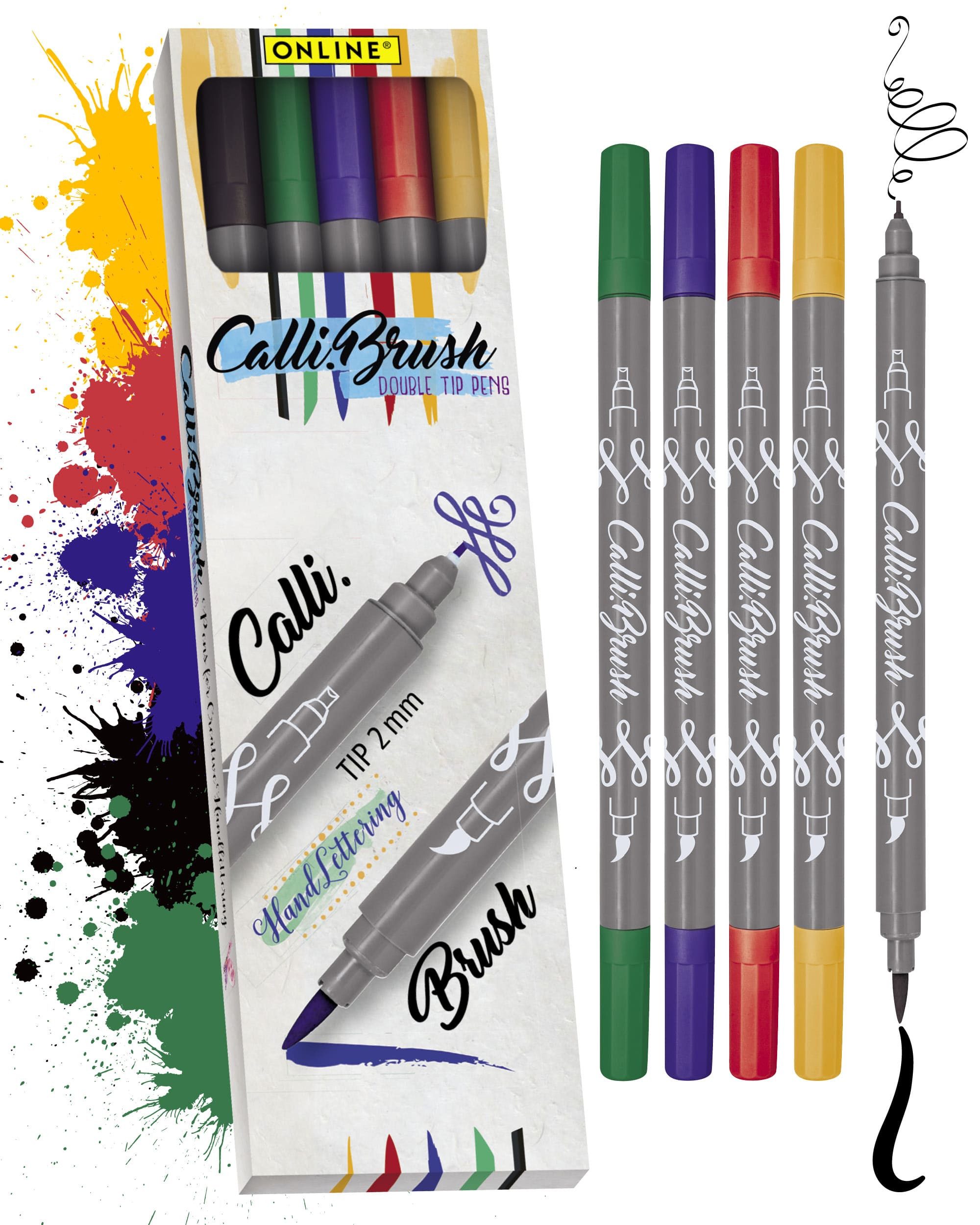 Online Pen Fineliner Calli.Brush, (flexible Pinsel- und feine Kalligrafie-Spitze), 5x Handlettering Stifte Set, bunte Brush Pens, verschiedene Spitzen