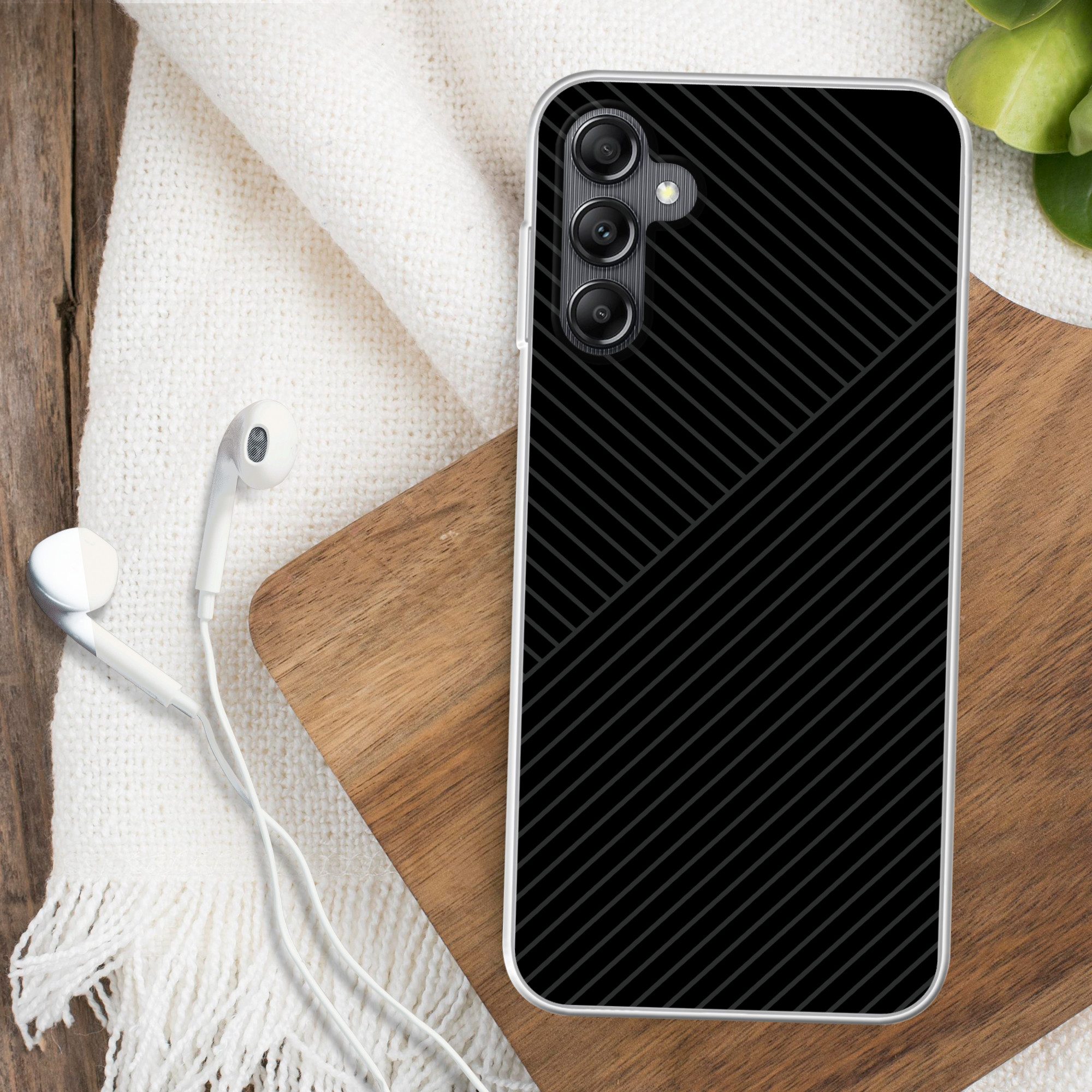 MuchoWow Handyhülle für Samsung Galaxy A14 5G Linien - Abstrakt - Schwarz - Grau - Minimal, Smartphone-Bumper, Print, Handy Schutzhülle Dünn