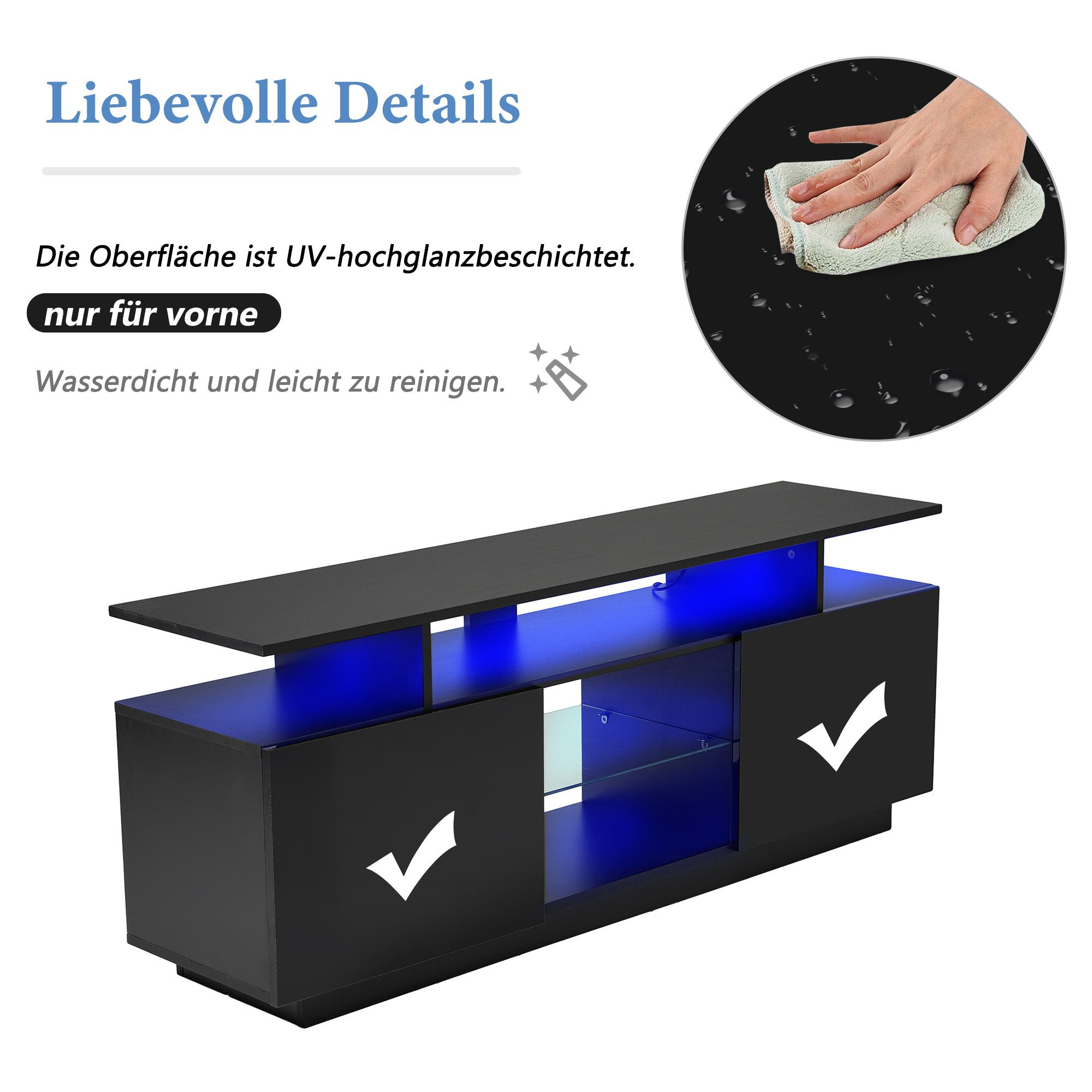 Merax TV-Schrank mit Hochglanzfront,Lowboard mit LED,Fernsehtisch,TV-Ständer,B:140cm