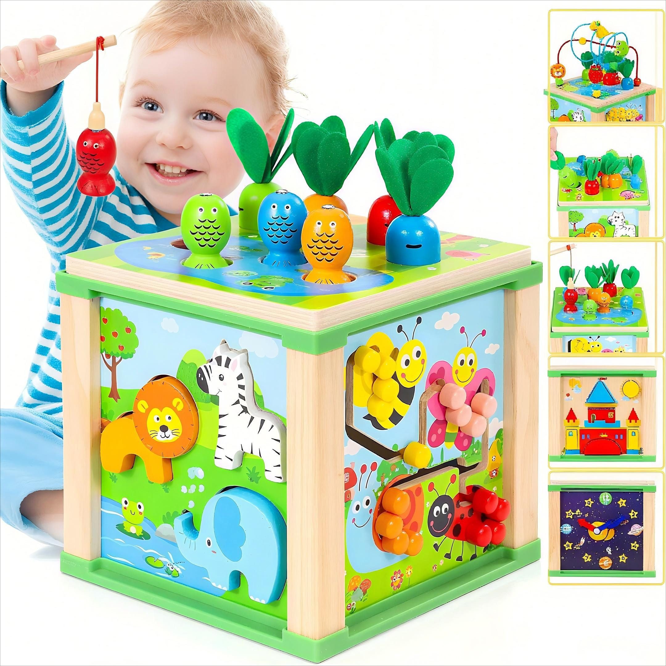 POPOLIC Motorikwürfel Игрушки для моторики Игрушки для моторики ab 1 Jahr, Montessori Baby Spielzeug, (Motorikschleife Kinderspielzeug Montessori Activity Center, 1-tlg), Holzspielzeug Lernspielzeug füR 1 2 3 Jahr