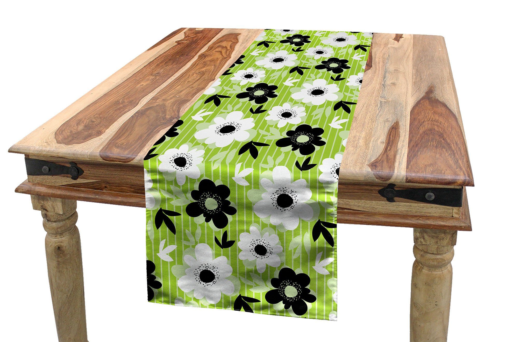 Abakuhaus Tischläufer Esszimmer Küche Rechteckiger Dekorativer Tischläufer, Frühling Vögel Streifen und Blumen