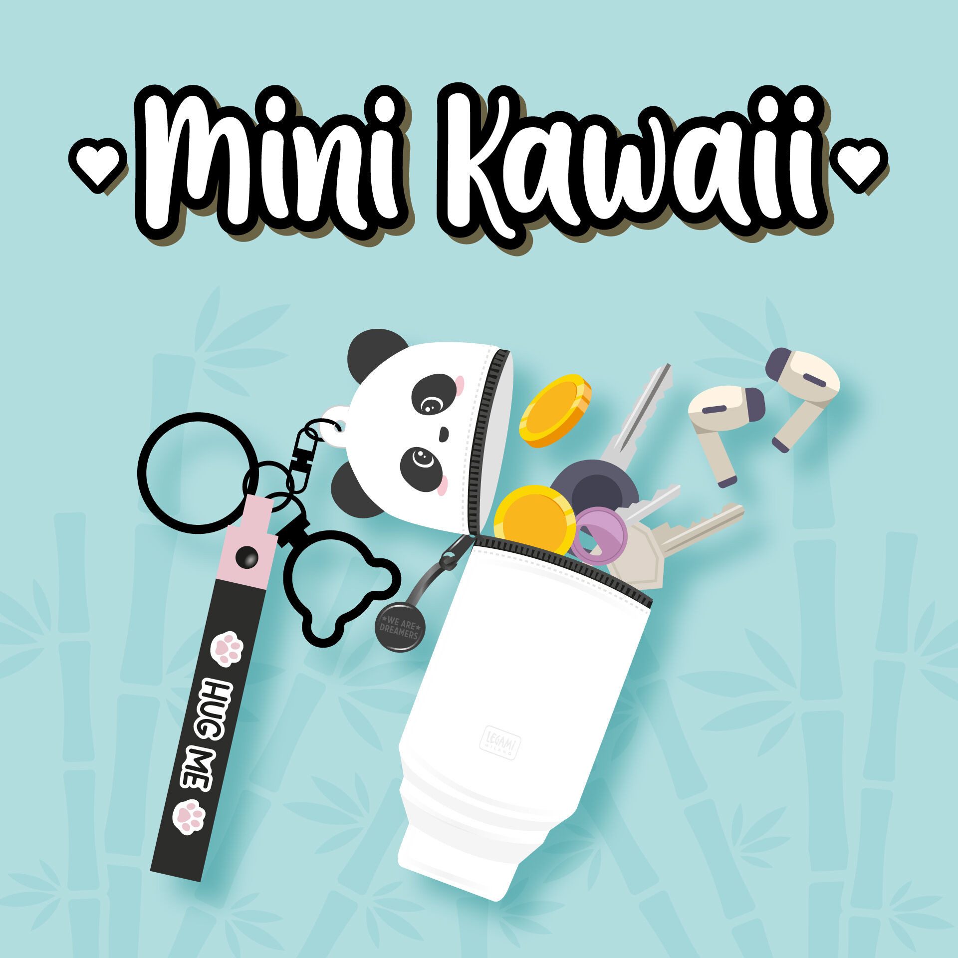 Legami Schlüsselanhänger Set LEGAMI Münztasche mit Schlüsselanhänger Mini Kawaii PANDA
