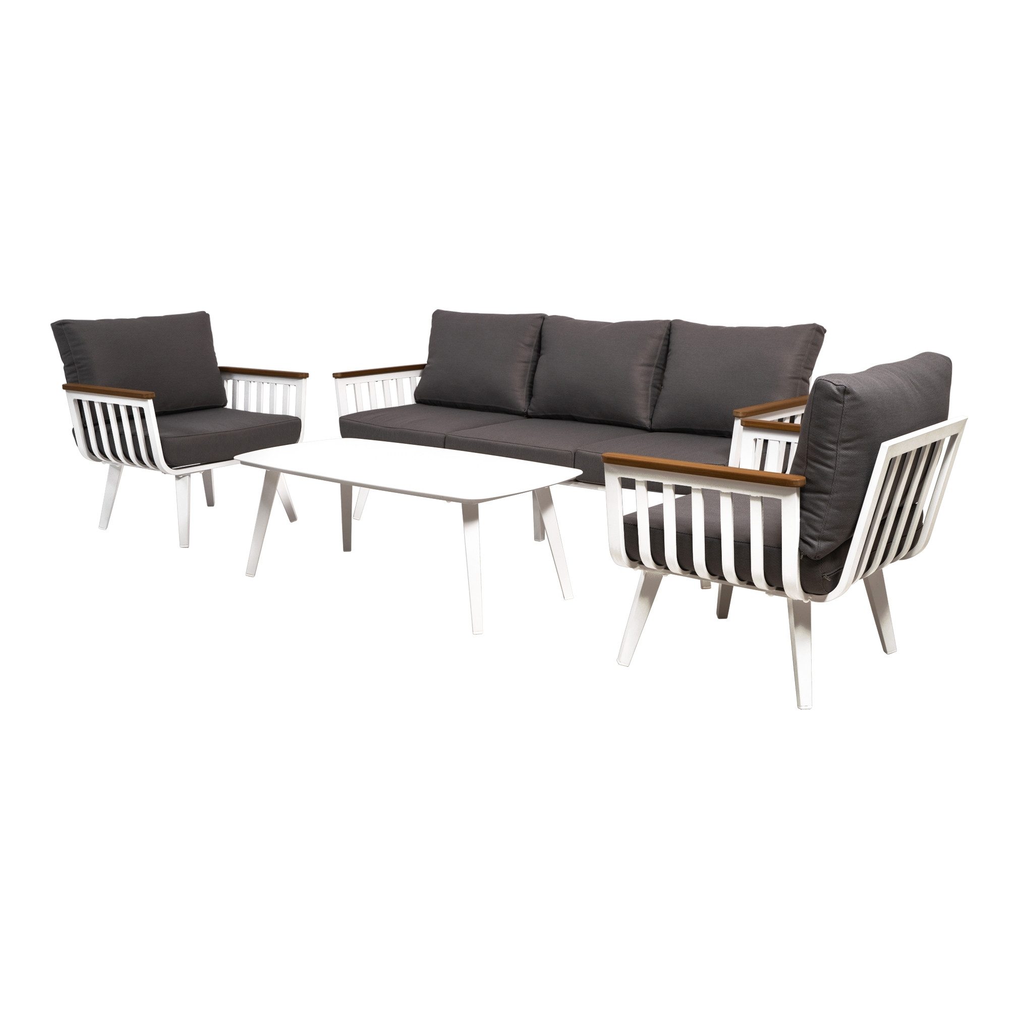 Lesli Living Loungeset 3-Sitzer, 2 Sessel, Tisch, mit Kissen, Alu mattweiß / Anthrazit